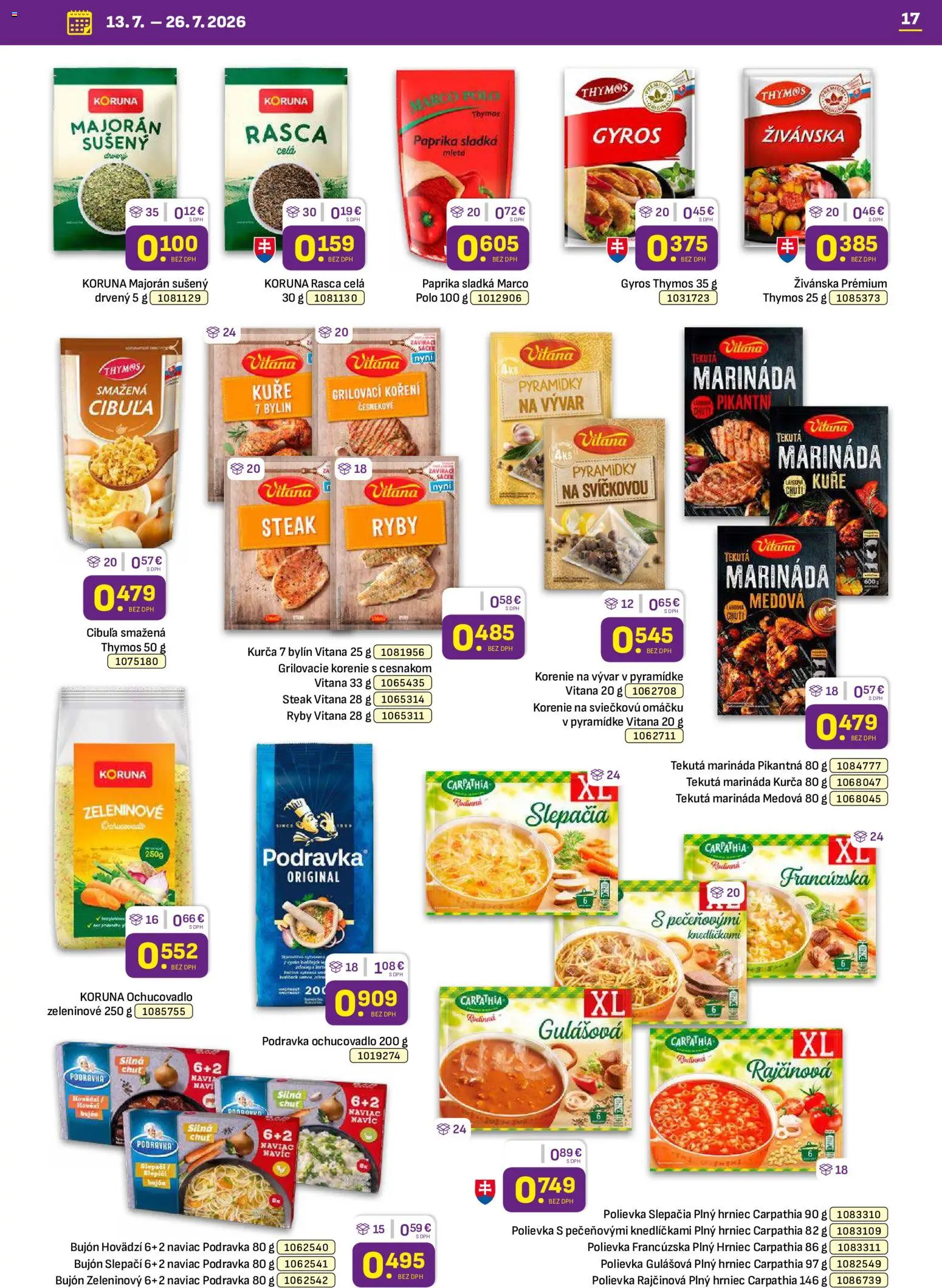 Nové Libex akcie – leták je platný od 13.07.2026 | Strana: 17 | Produkty: Cibuľa, Steak, Kurča, Majorán