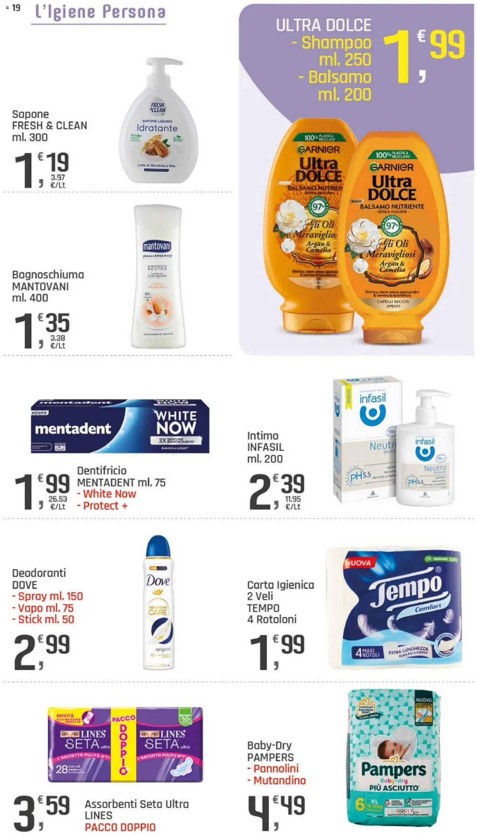Volantino DOK del 06/08/2026 | Pagina: 19 | Prodotti: Shampoo, Sapone, Bagnoschiuma, Dentifricio