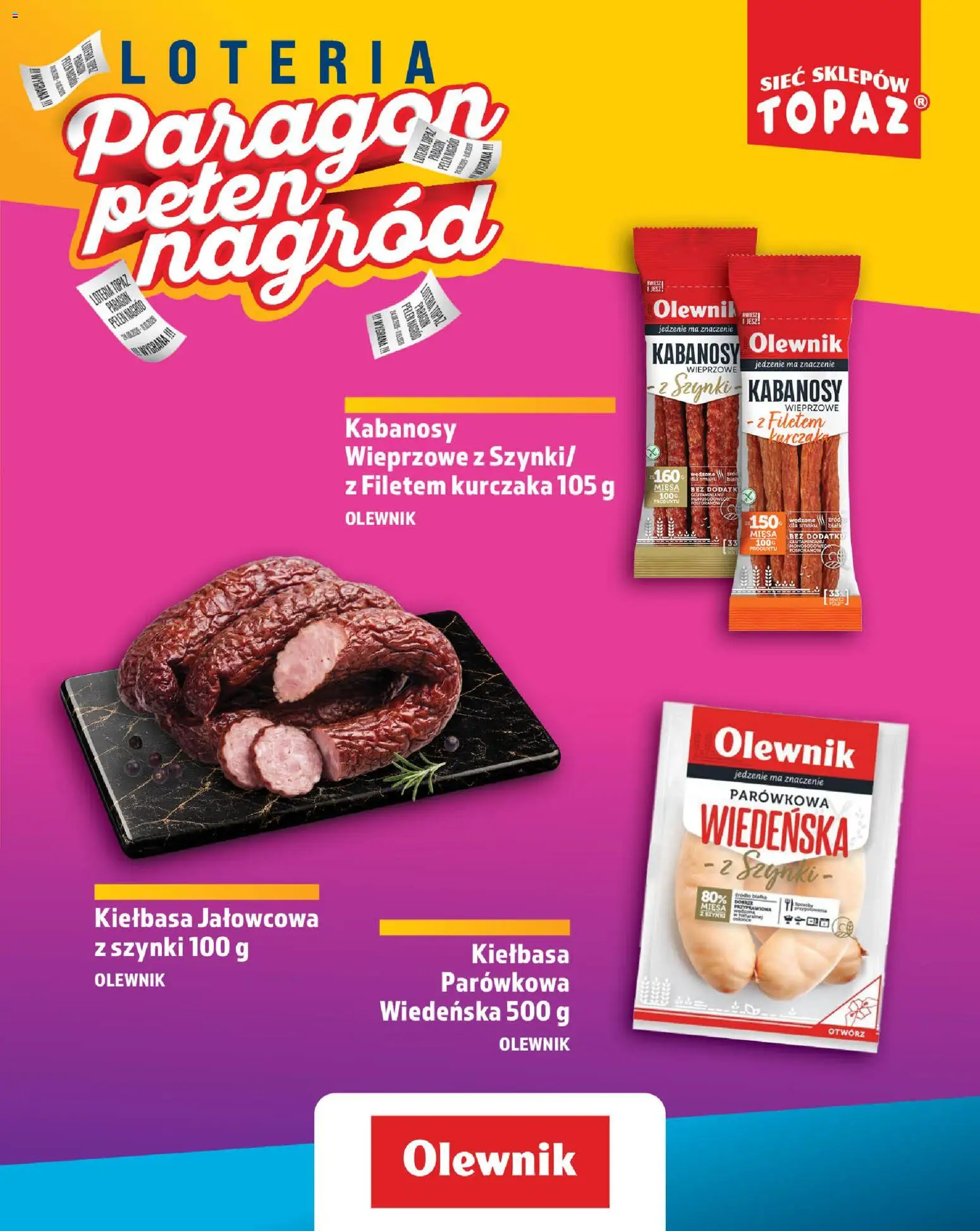 Topaz gazetka - Loteria Paragonowa od 24.08.2026 | Strona: 37 | Produkty: Kiełbasa, Kabanosy, Kabanosy wieprzowe, Kabanos