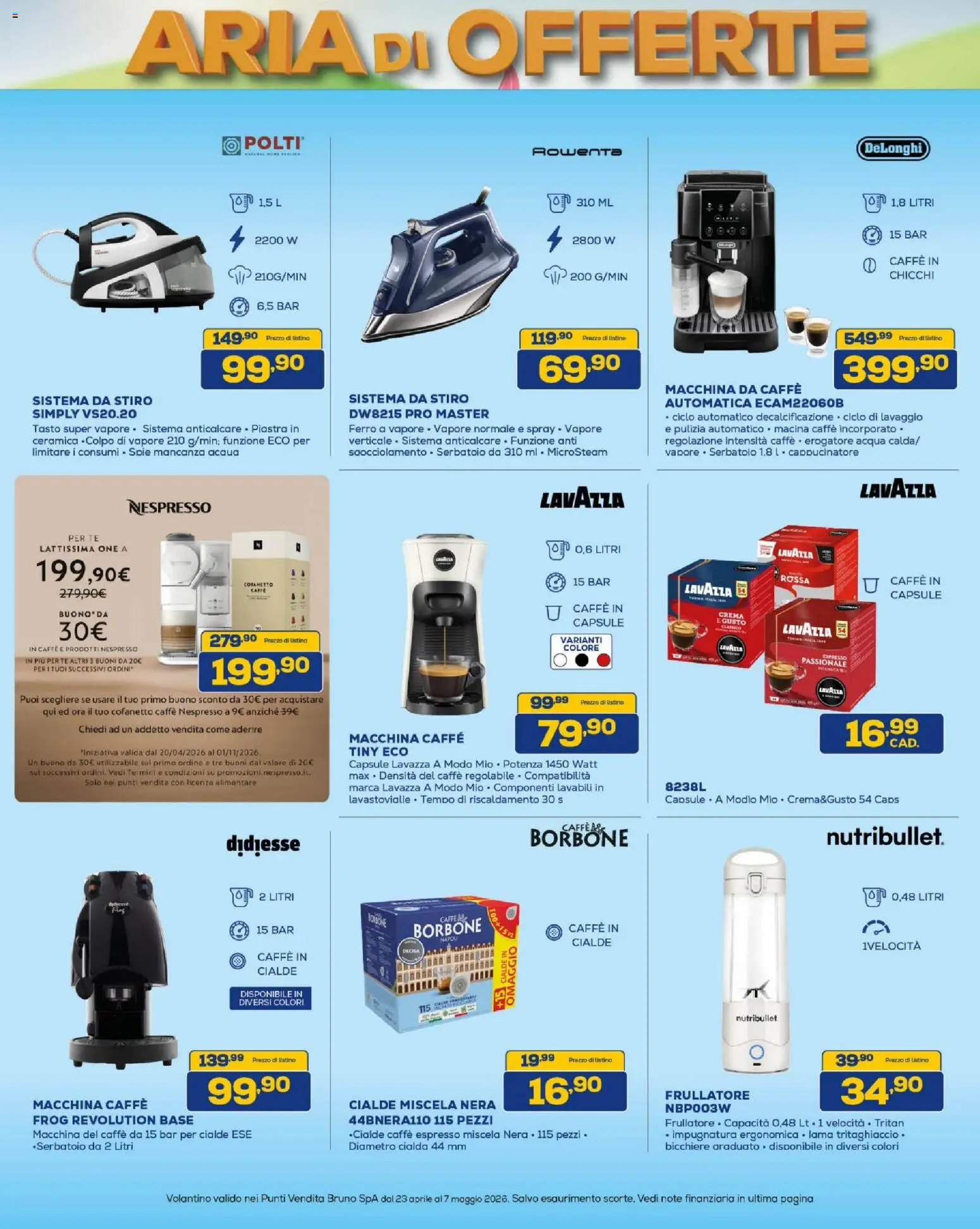 Volantino BRUNO del 23.04.2026 | Pagina: 23 | Prodotti: Crema, Anticalcare, Acqua, Caffe in capsule