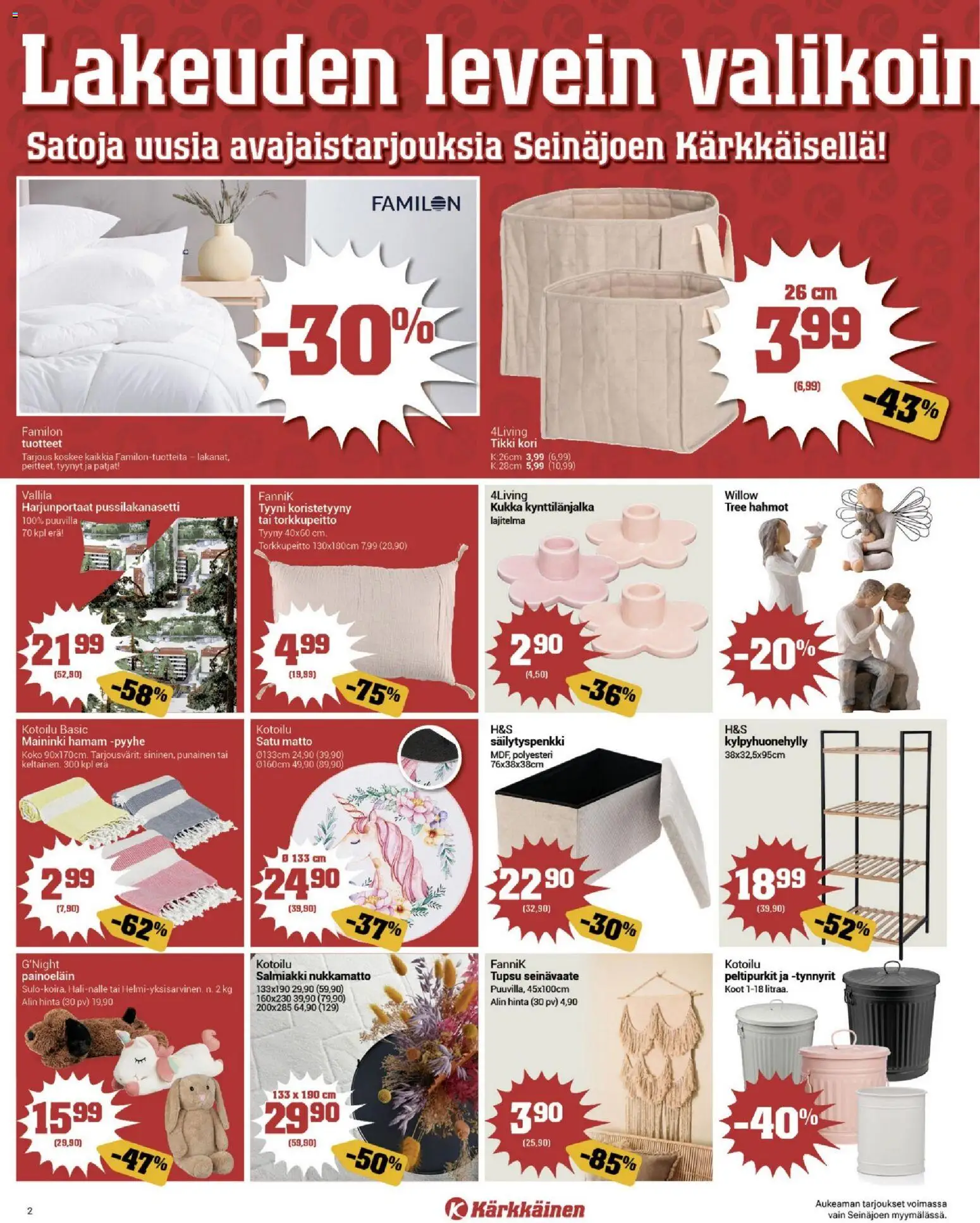 Kärkkäinen tarjoukset - Seinäjoen alue – voimassa 20.05.2026 alkaen | Sivu: 2 | Tuotteet: Tyynyt, Tyyny, Kori, Matto