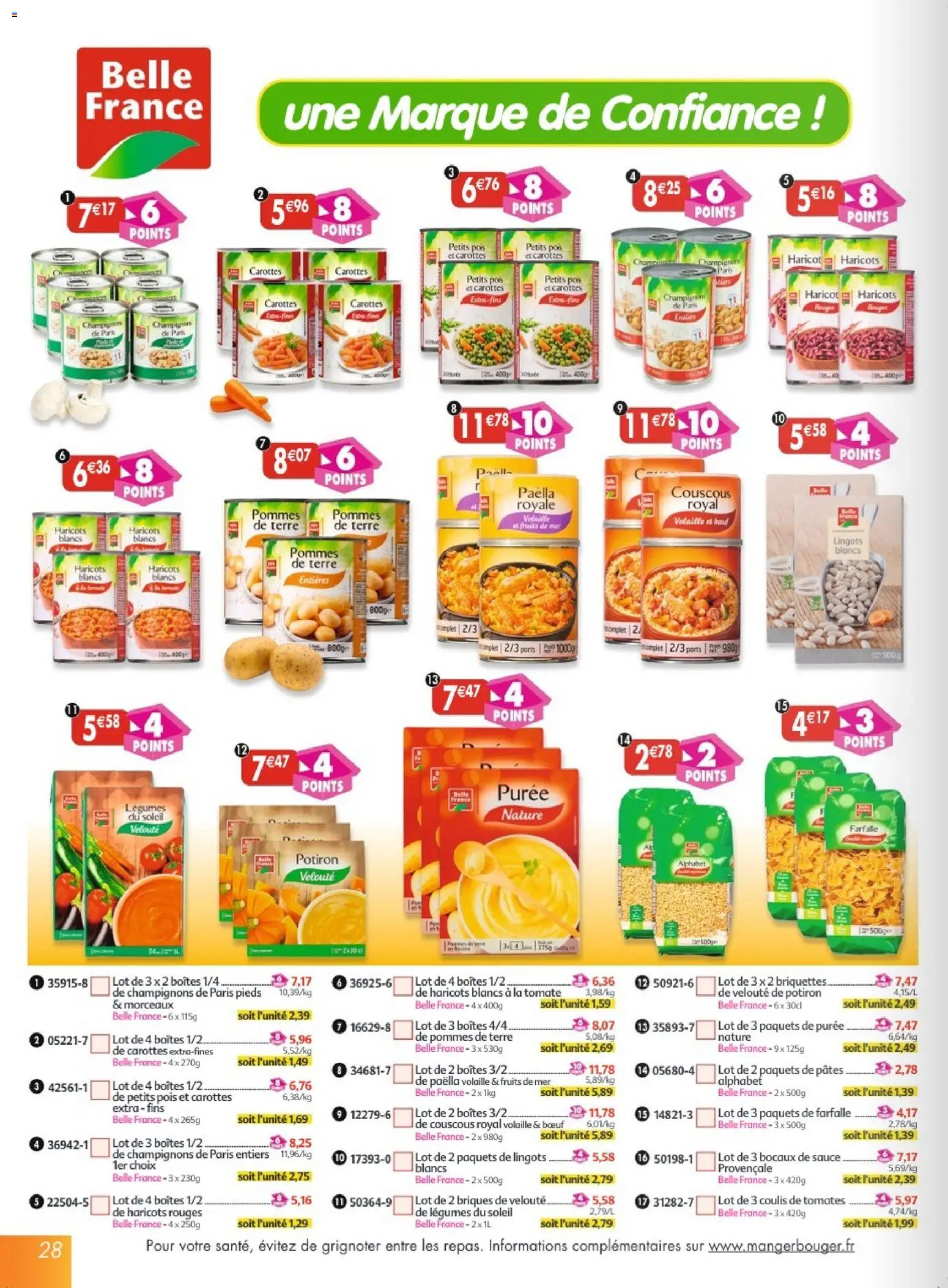 {H1} | Page: 28 | Produits: Couscous, Pois, Pommes, Haricots