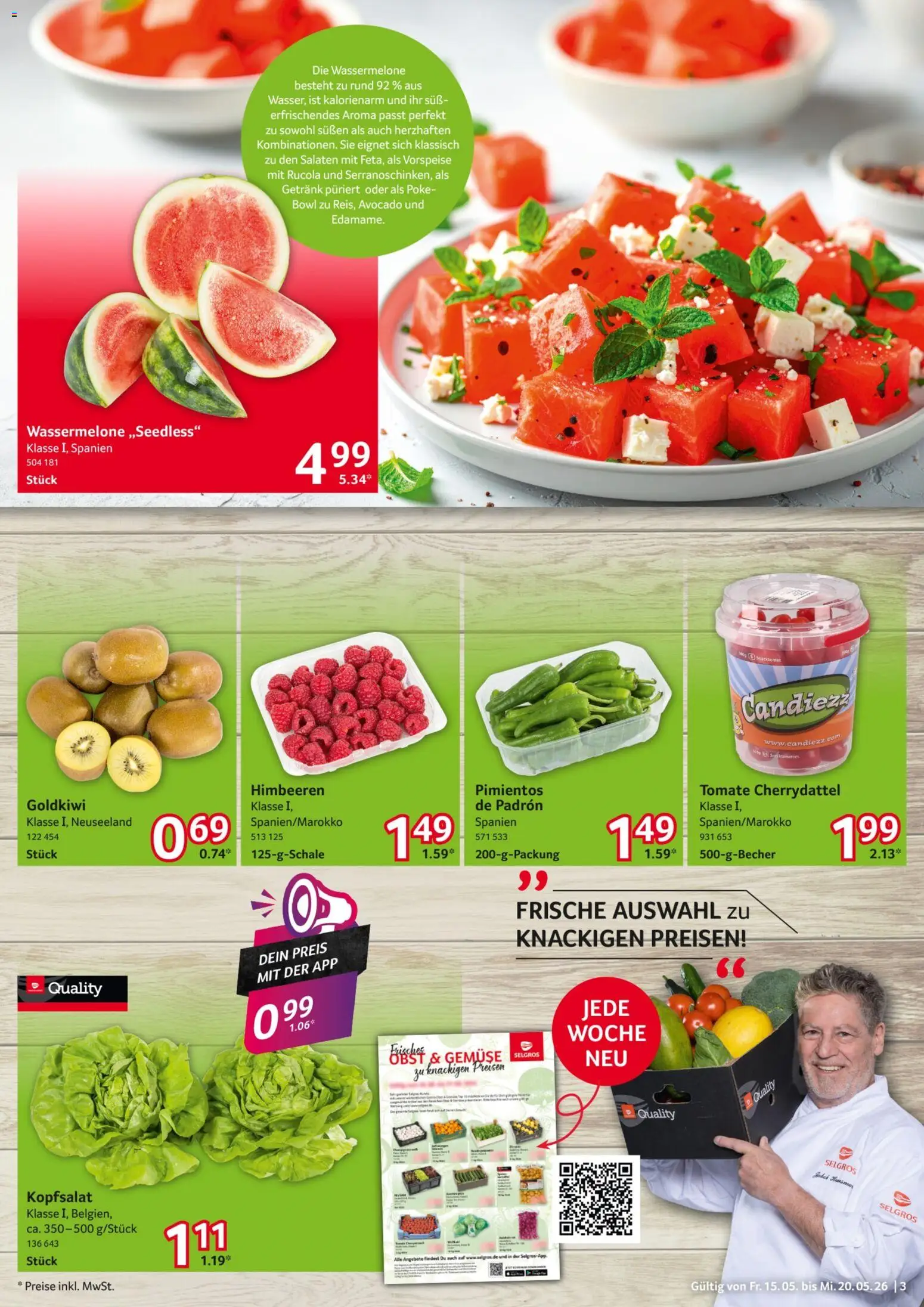 Selgros Prospekt 	 – gültig ab 15.05.2026 | Seite: 3 | Produkte: Himbeeren, Rucola, Avocado, Gemüse