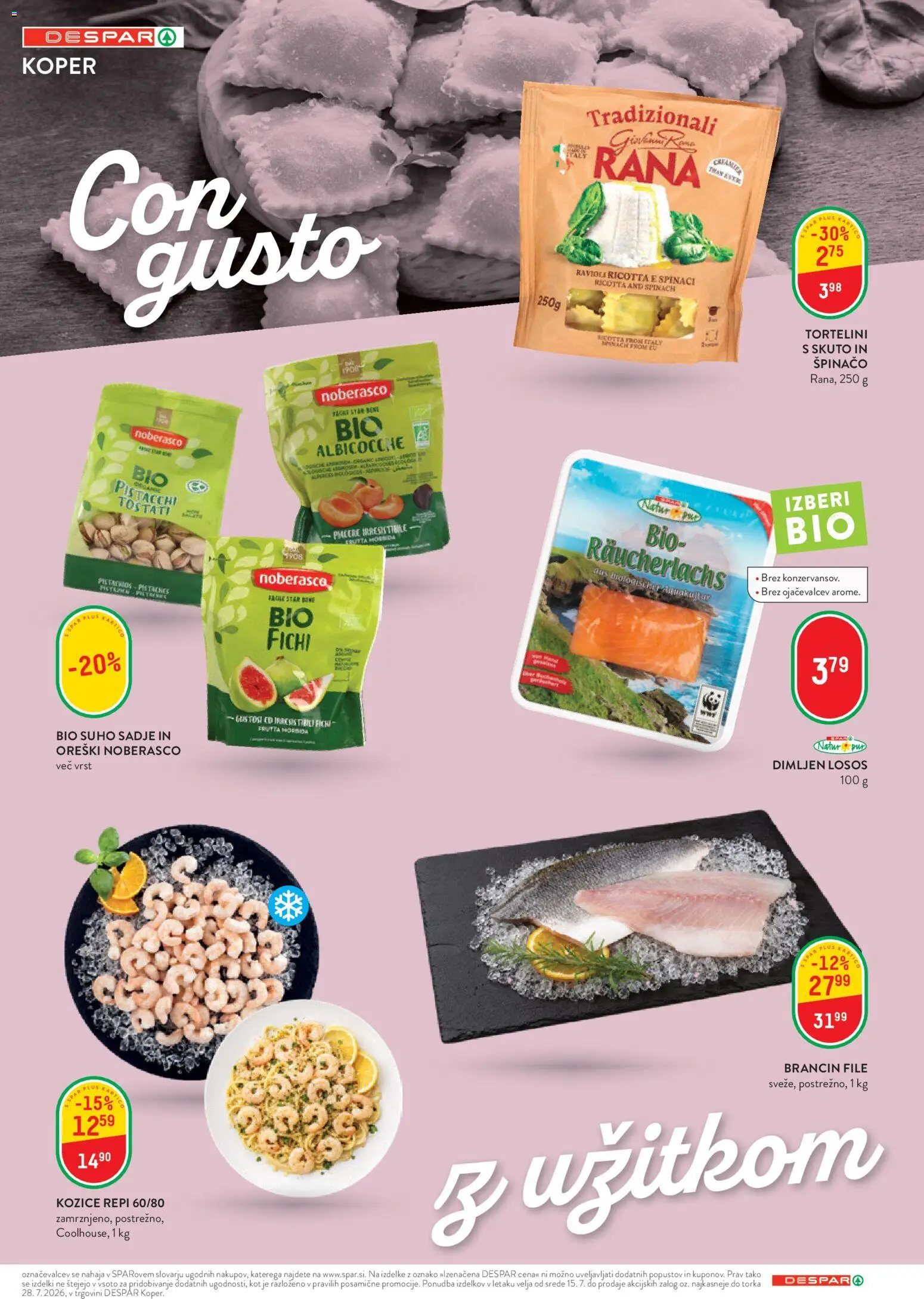 Novi Spar katalog ponudbe – veljaven od 15.07.2026 | Stran: 4 | Izdelki: Kozice, Oreški, Suho sadje, Sadje