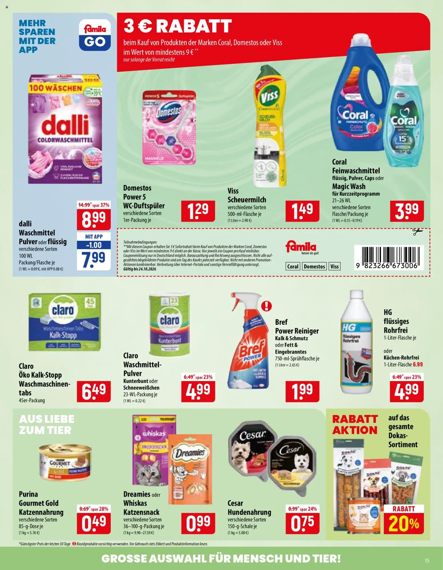 Famila Prospekt – gültig ab 19.10.2026 | Seite: 15 | Produkte: Coral, Kalk, Waschmittel, Whiskas
