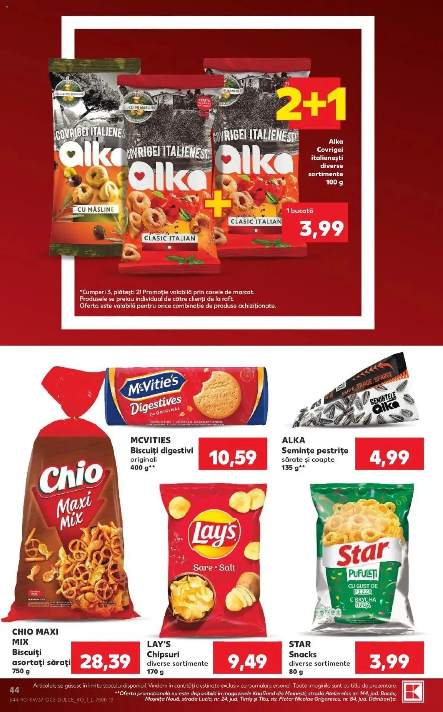 Kaufland Viseu de Sus 09.09.2026 - Revista si Oferta | Pagină: 44 | Produse: Măsline, Covrigei, Chipsuri, Biscuiți