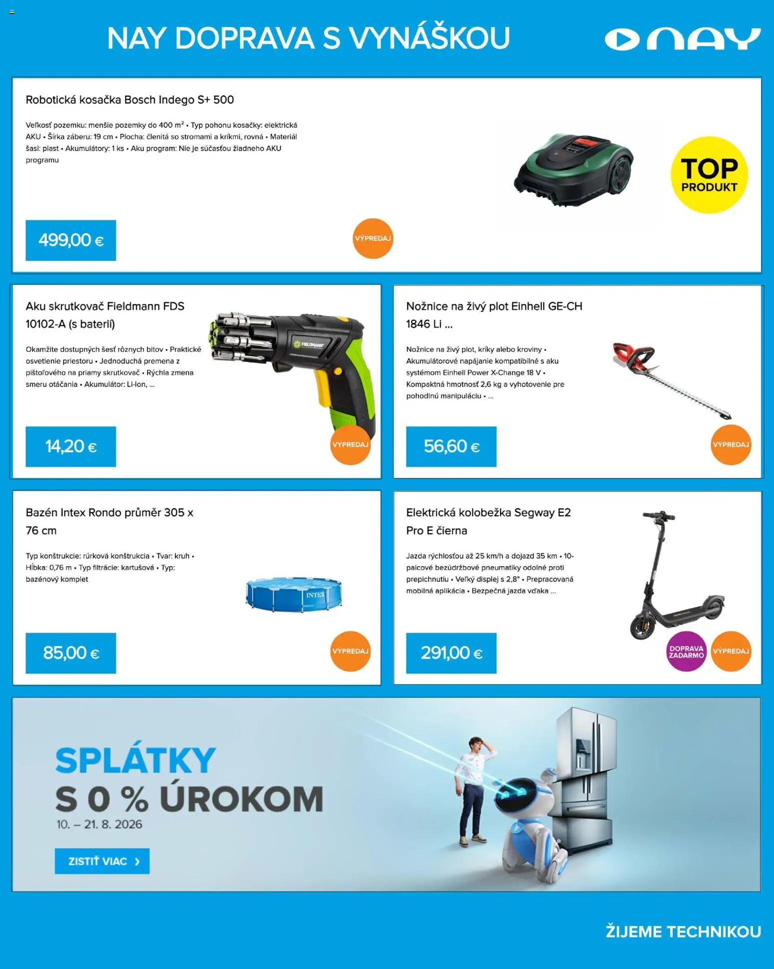 Nové NAY Elektrodom akcie – leták je platný od 17.08.2026 | Strana: 9 | Produkty: Robotická kosačka, Osvetlenie, Kosačka, Aku skrutkovač