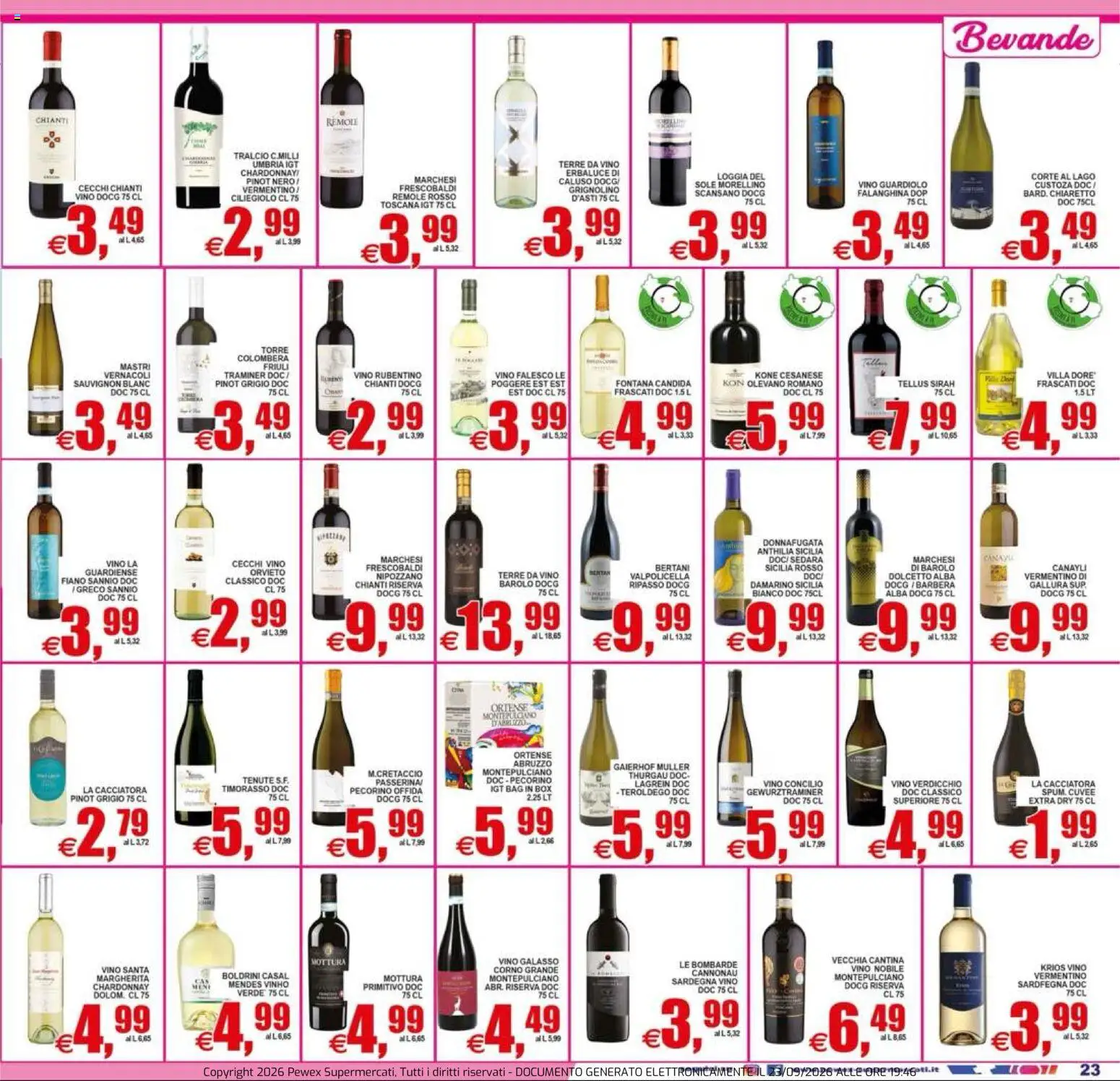 Volantino Pewex del 23/09/2026 | Pagina: 23 | Prodotti: Bevande, Vino, Pecorino