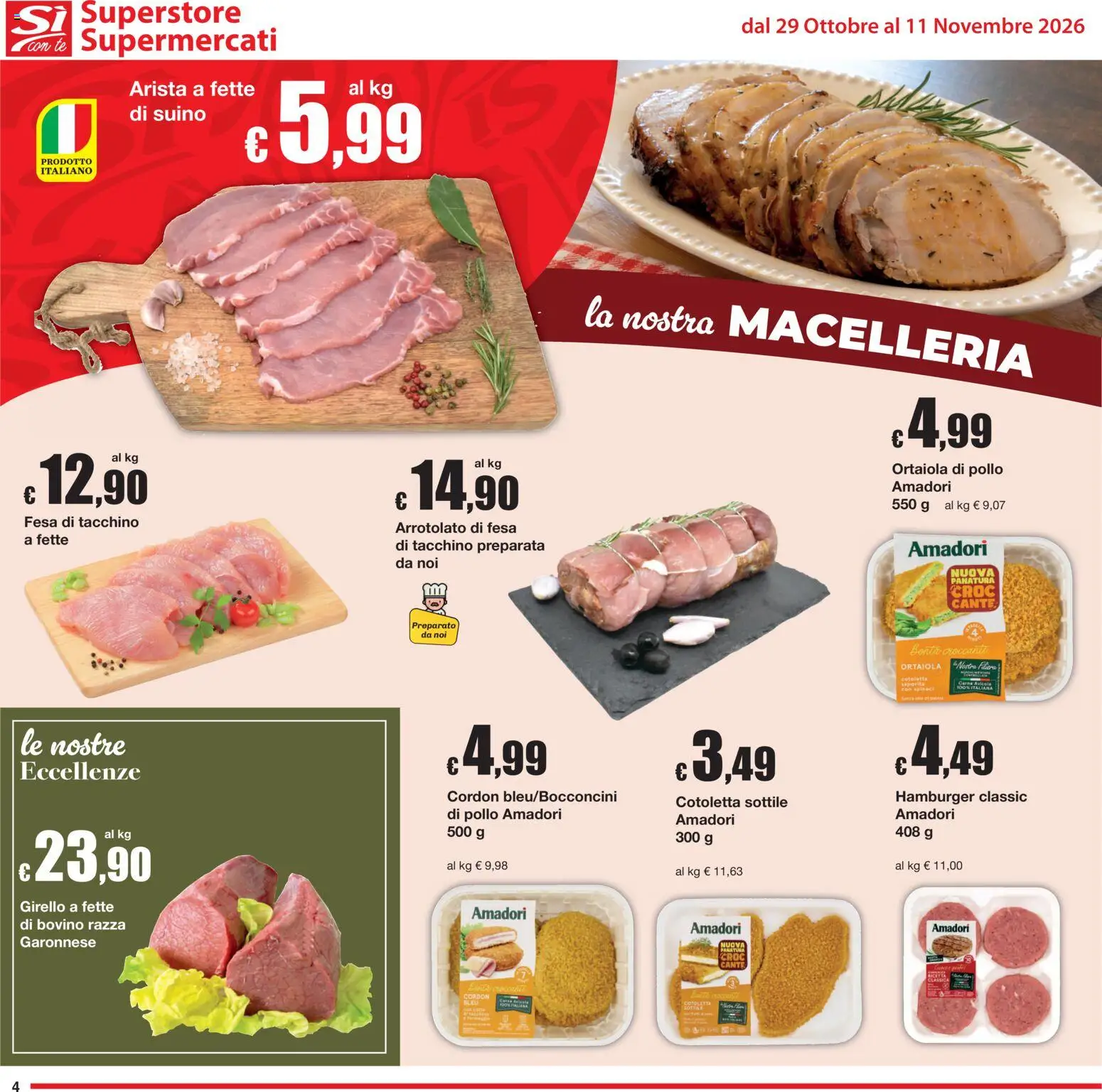 Volantino Sì con Te del 29/10/2026 | Pagina: 4 | Prodotti: Bovino, Tè, Tacchino, Hamburger