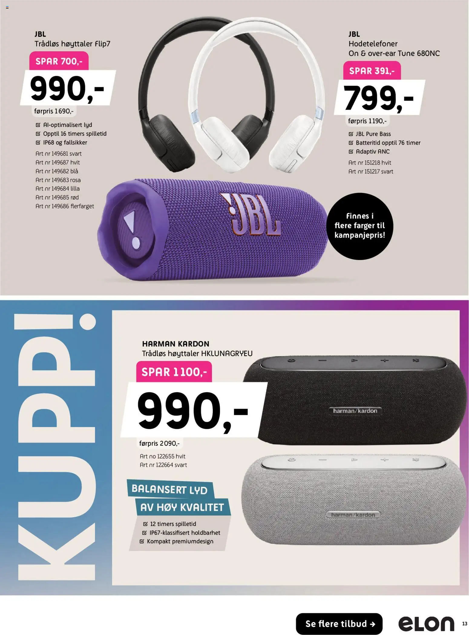 {H1} | Side: 13 | Produkter: Lyd, Hodetelefoner, Høyttaler
