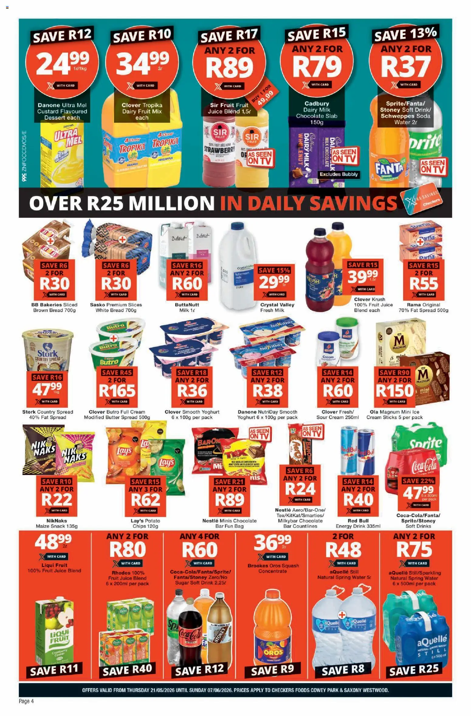 New Checkers catalogue – valid from 21.05.2026 | Page: 4 | Products: Bag, Sour cream, Chips, Water
