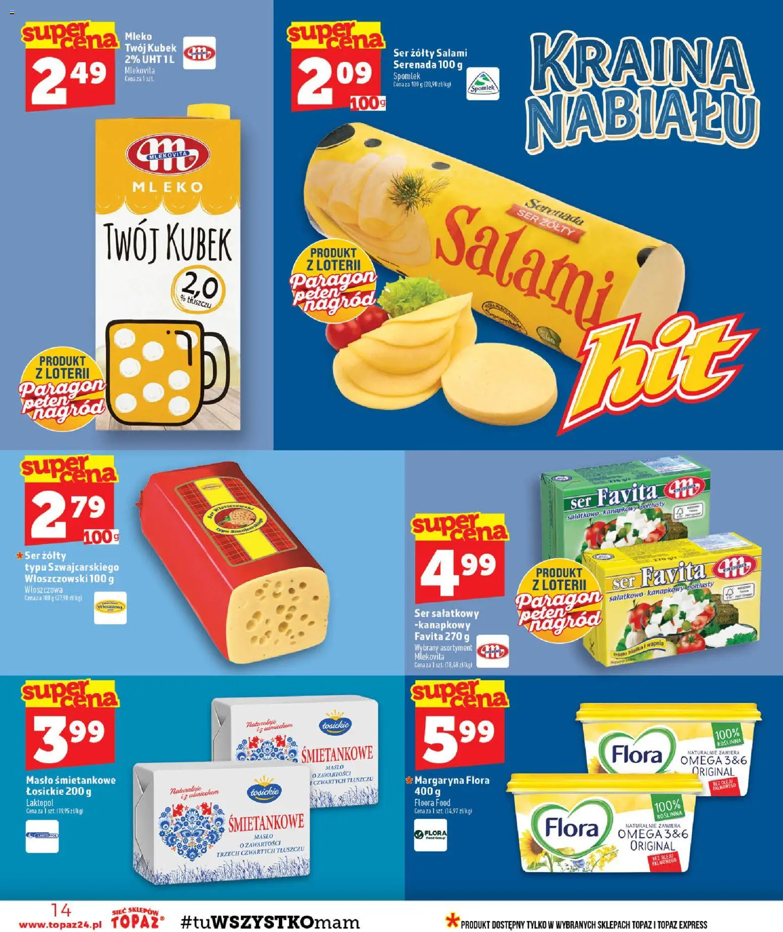 Topaz gazetka - MAZ od 01.10.2026 | Strona: 14 | Produkty: Ser favita, Margaryna, Mleko, Ser