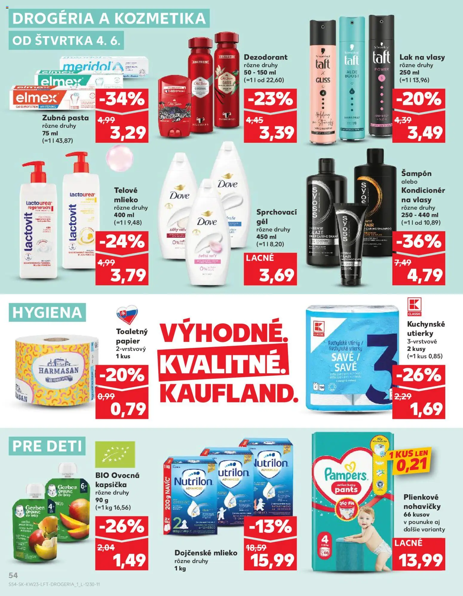 Nové Kaufland akcie – leták je platný od 04.06.2026 | Strana: 54 | Produkty: Mlieko, Nutrilon, Lak na vlasy, Telové mlieko