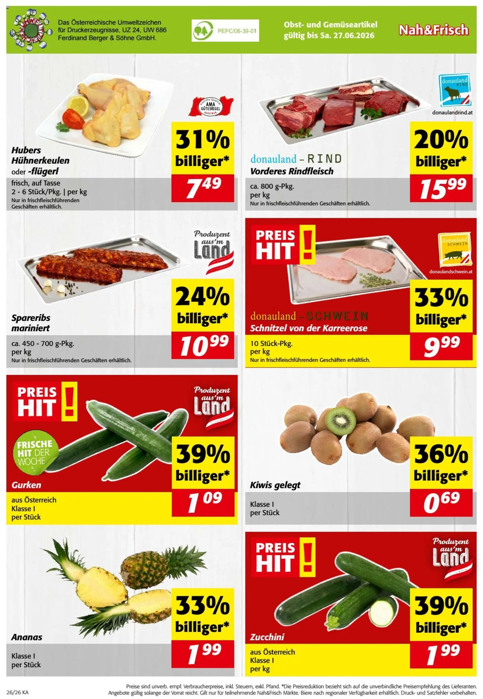 Nah und Frisch Flugblatt gültig ab 24.06.2026 | Seite: 8 | Produkte: Gurken, Obst, Rindfleisch, Ananas