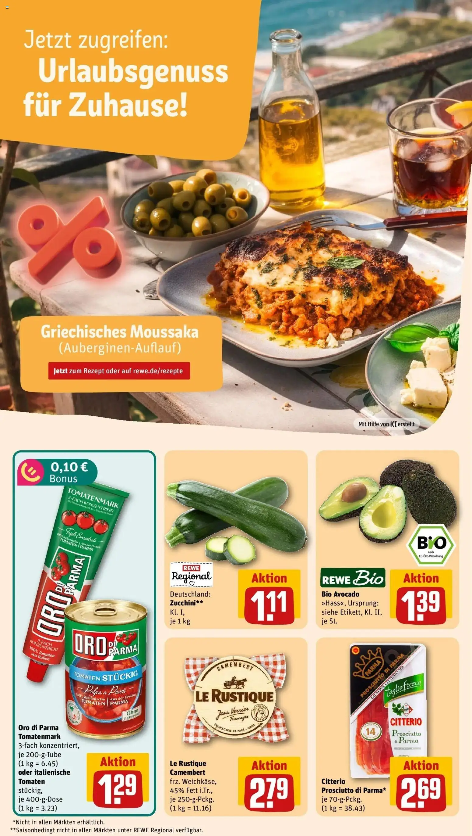 REWE Prospekt ab 31.08.2026 zum Blättern » Angebote | Seite: 4 | Produkte: Tomaten, Oro di parma, Camembert, Zucchini