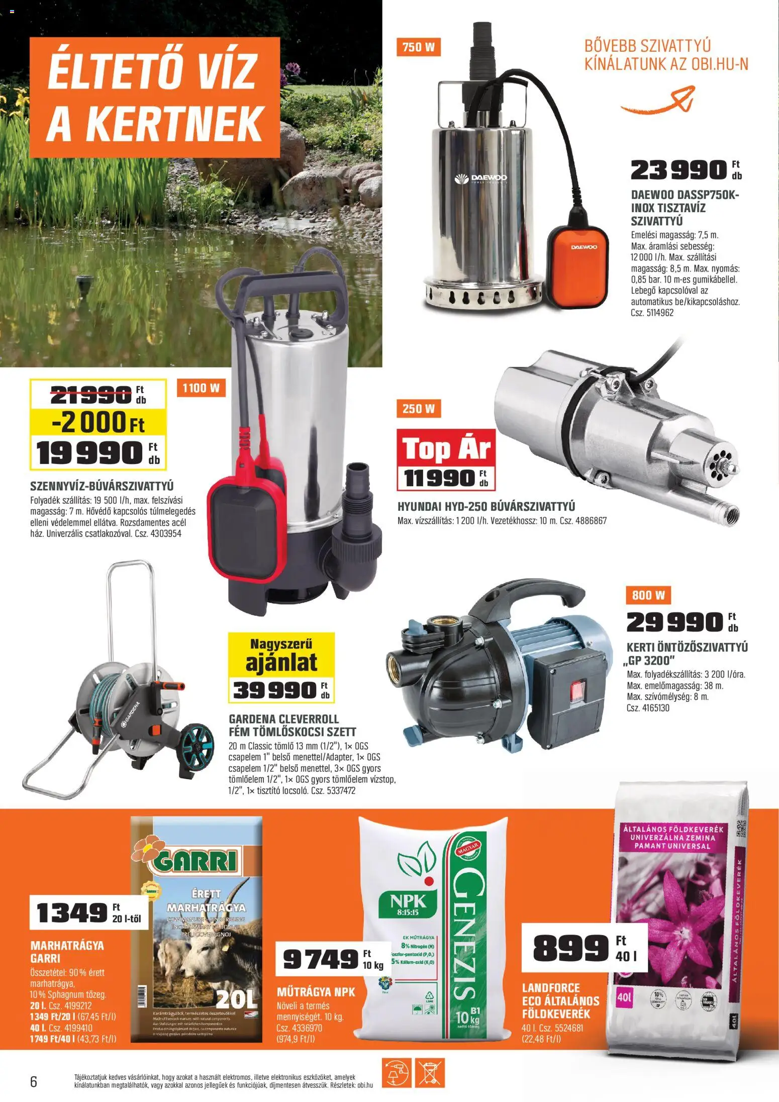 OBI akciós ujság - amely érvényes a következő dátumtól: 03.03.2026 | Oldal: 6 | Termékek: Tömlő, Búvárszivattyú, Szivattyú