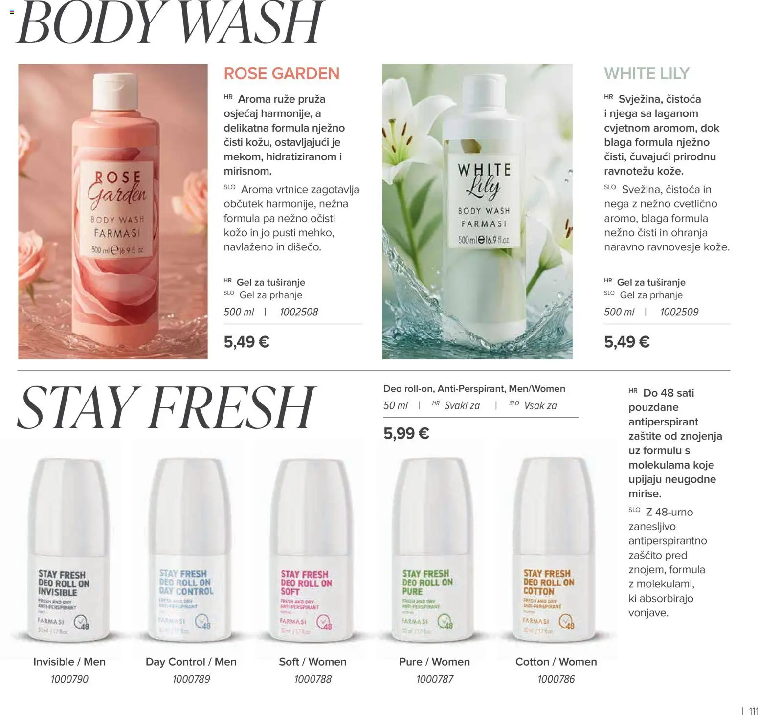 Farmasi katalog | vrijedi od 01.09.2026 | Stranica: 111 | Proizvodi: Roll on, Gel za tuširanje, Antiperspirant