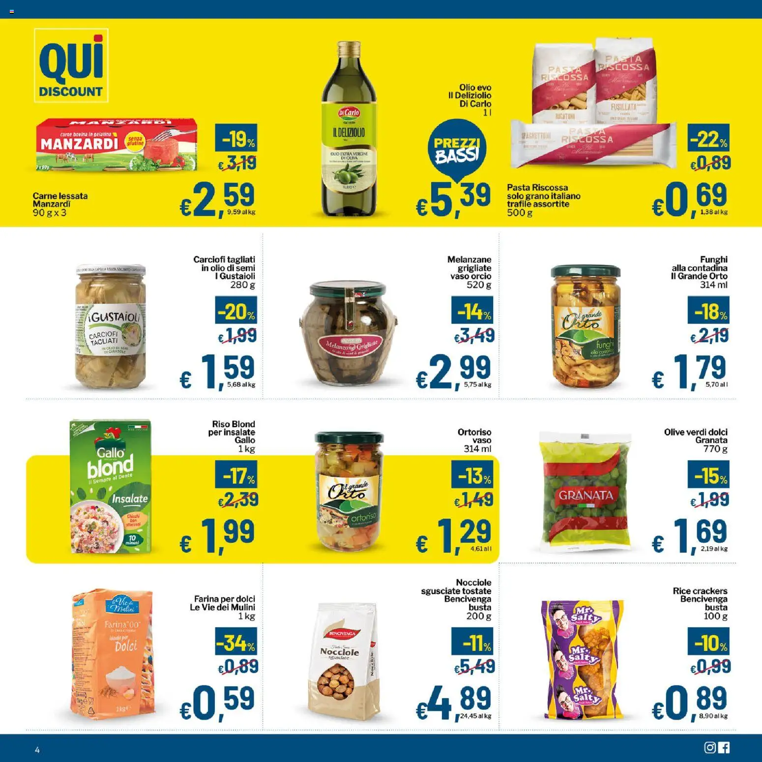 Volantino Qui Discount del 19.05.2026 | Pagina: 4 | Prodotti: Riso, Olio, Funghi, Vaso