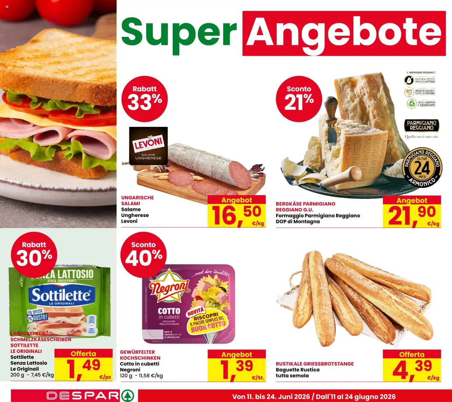 Volantino Despar del 11.06.2026 | Pagina: 4 | Prodotti: Salame, Latte, Formaggio, Parmigiano