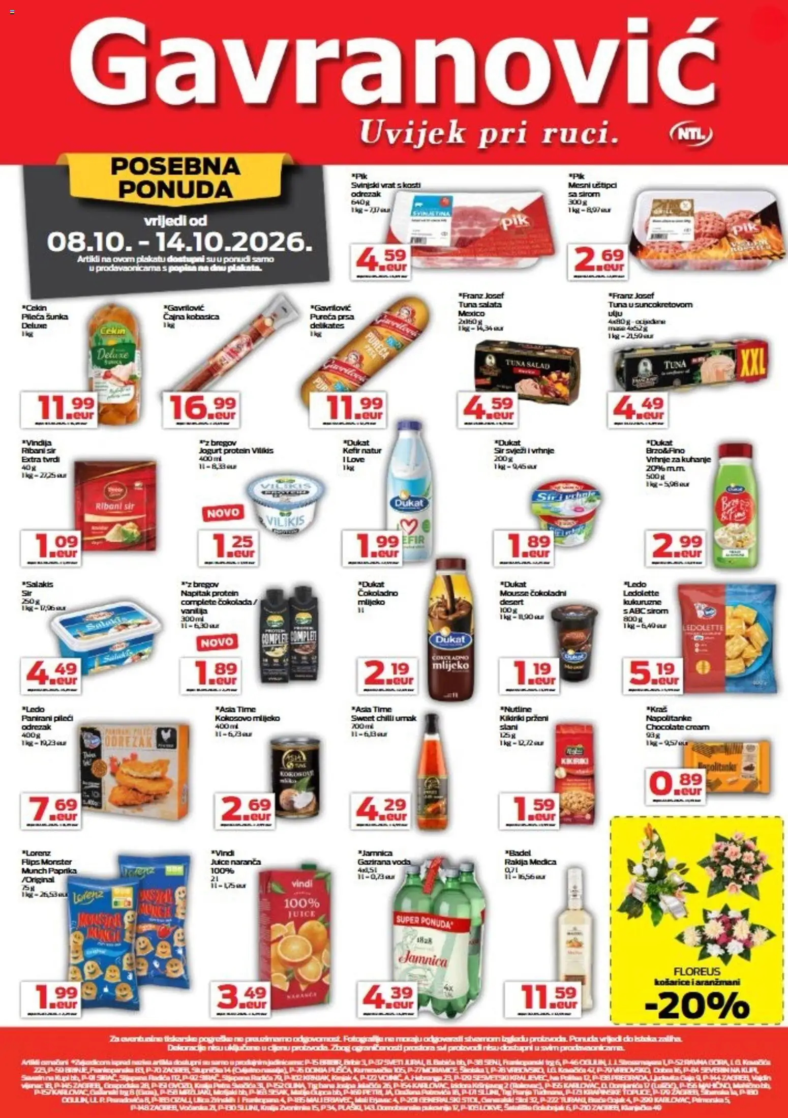 Gavranović katalog | vrijedi od 08.10.2026 | Stranica: 1 | Proizvodi: Čokolada, Kefir, Desert, Napitak