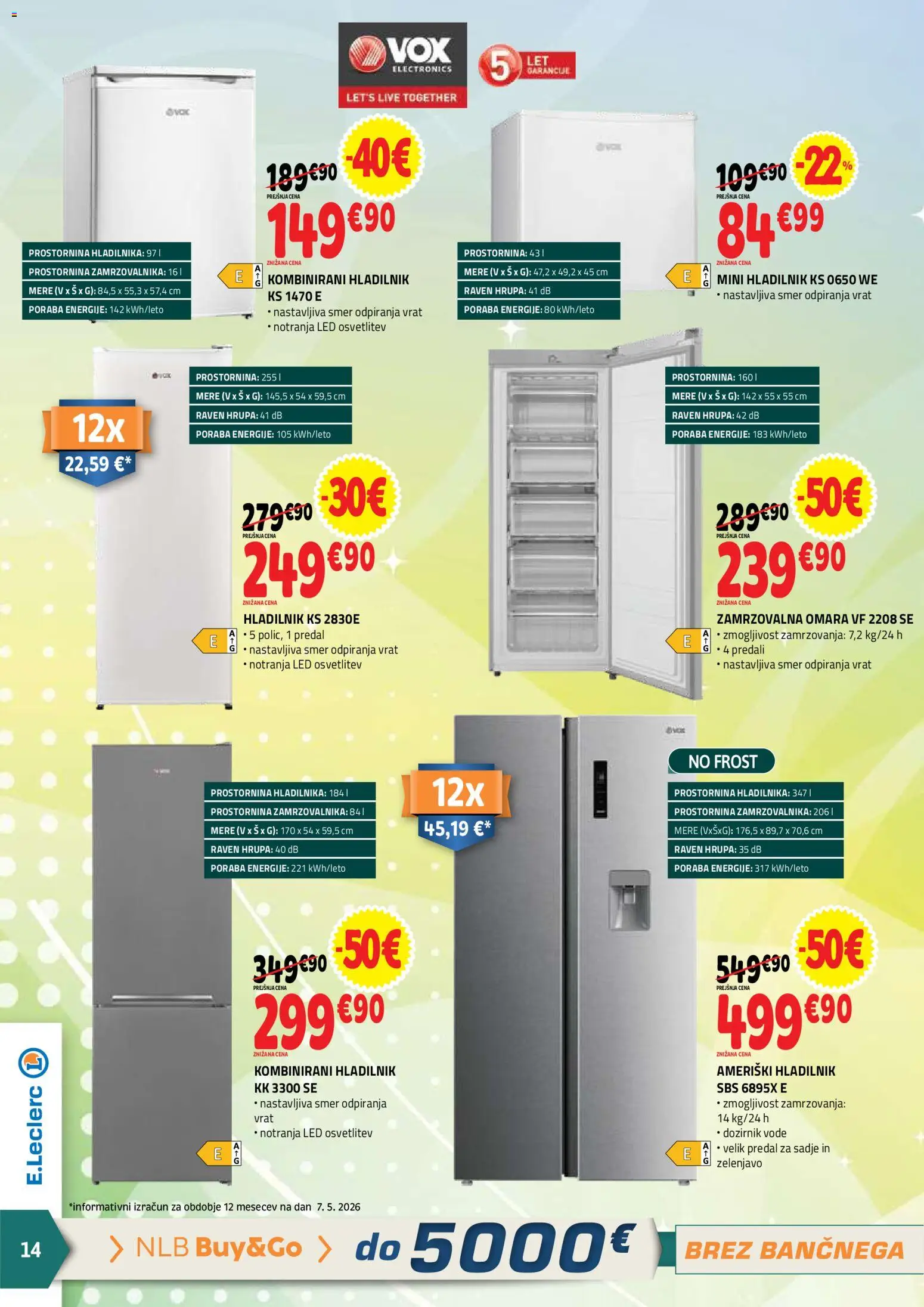 Novi E.leclerc katalog ponudbe – veljaven od 20.05.2026 | Stran: 14 | Izdelki: Hladilnik, Omara, Zamrzovalna omara, Sadje