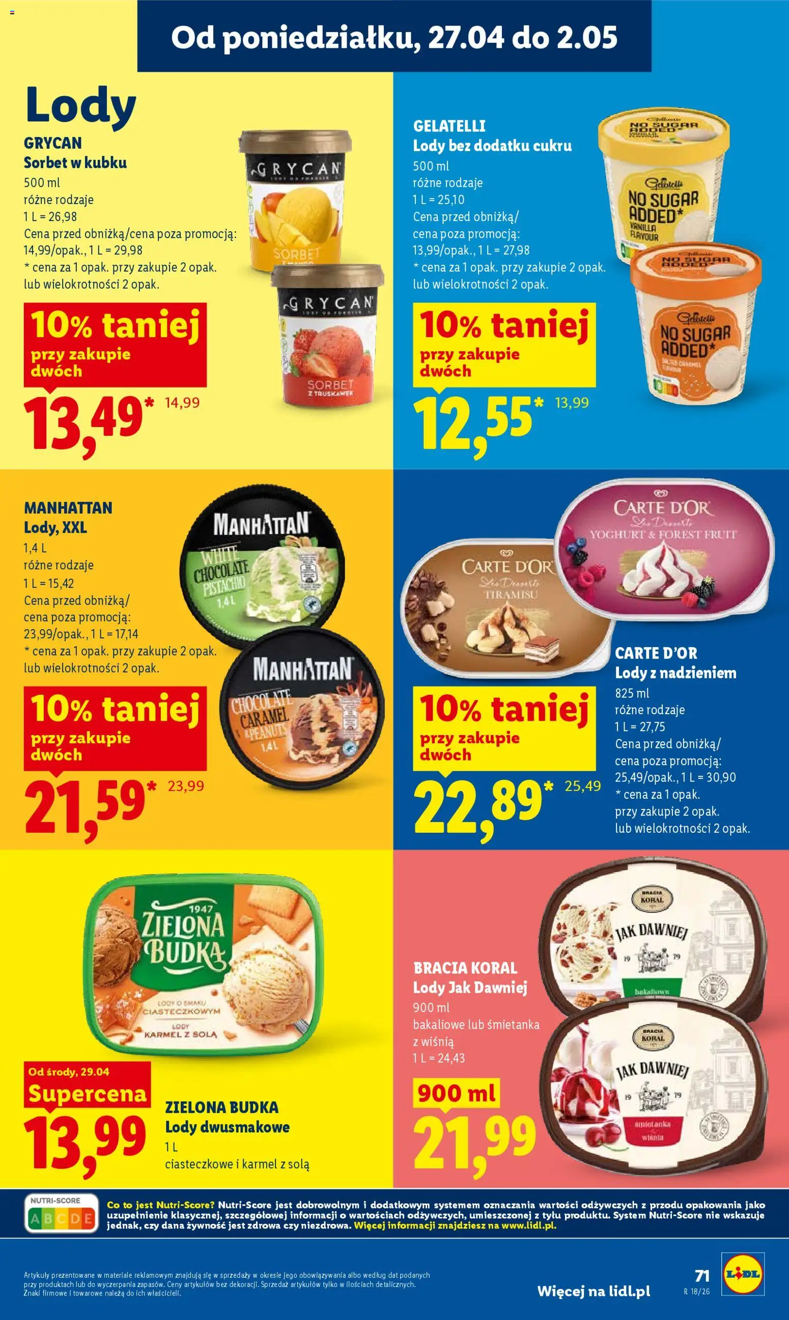 Lidl gazetka od 29.04.2026 | Strona: 71 | Produkty: Tiramisu, Sorbet, Lody