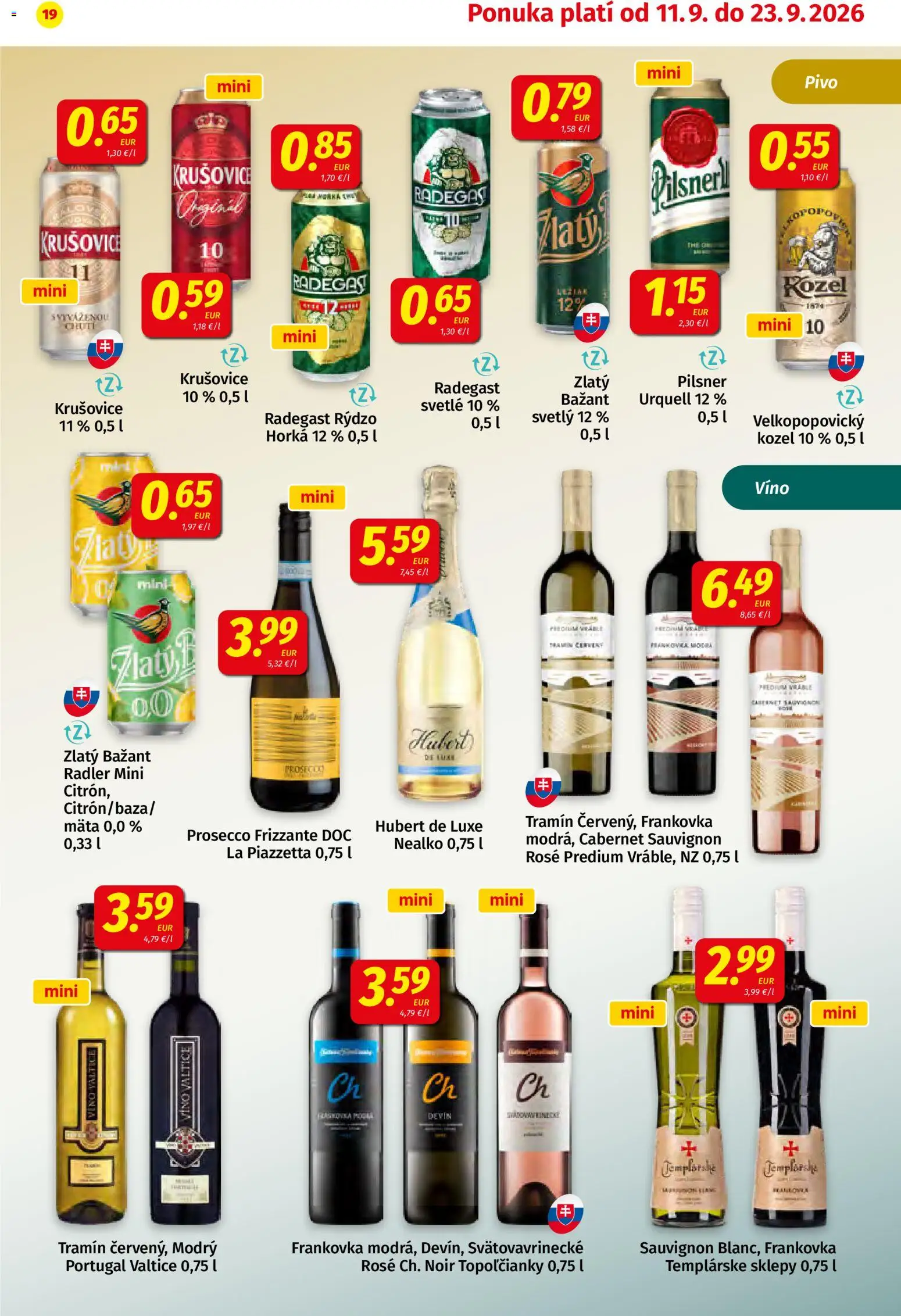 Nové Koruna akcie – leták je platný od 11.09.2026 | Strana: 19 | Produkty: Pivo, Víno, Radegast, Radler