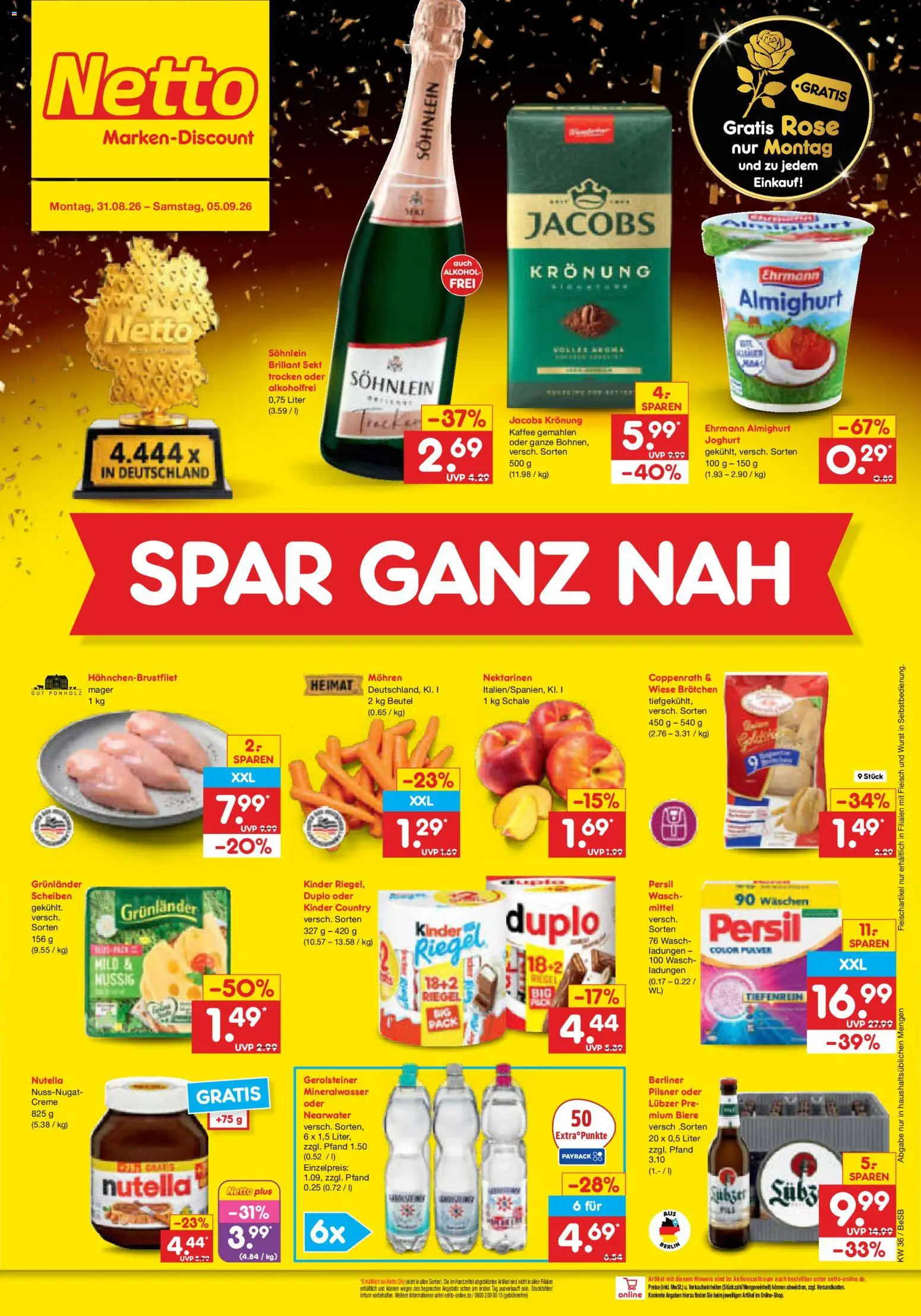 Netto Marken-Discount Prospekt – gültig ab 31.08.2026 | Seite: 2 | Produkte: Berliner, Nektarinen, Kaffee, Gerolsteiner