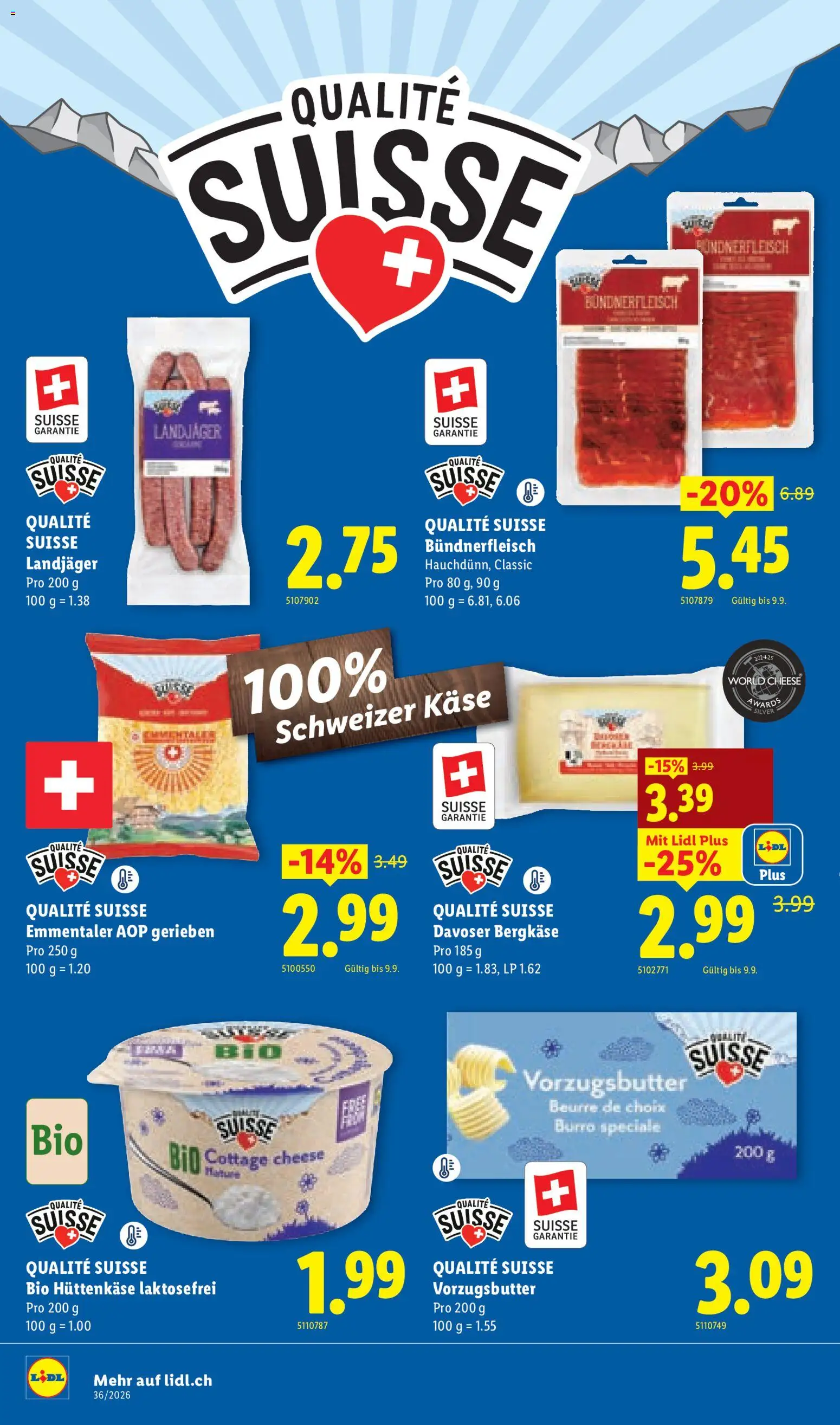 Lidl aktionen Qualité Suisse – gültig ab 03.09.2026 | Seite: 2 | Produkte: Butter, Käse, Hüttenkäse