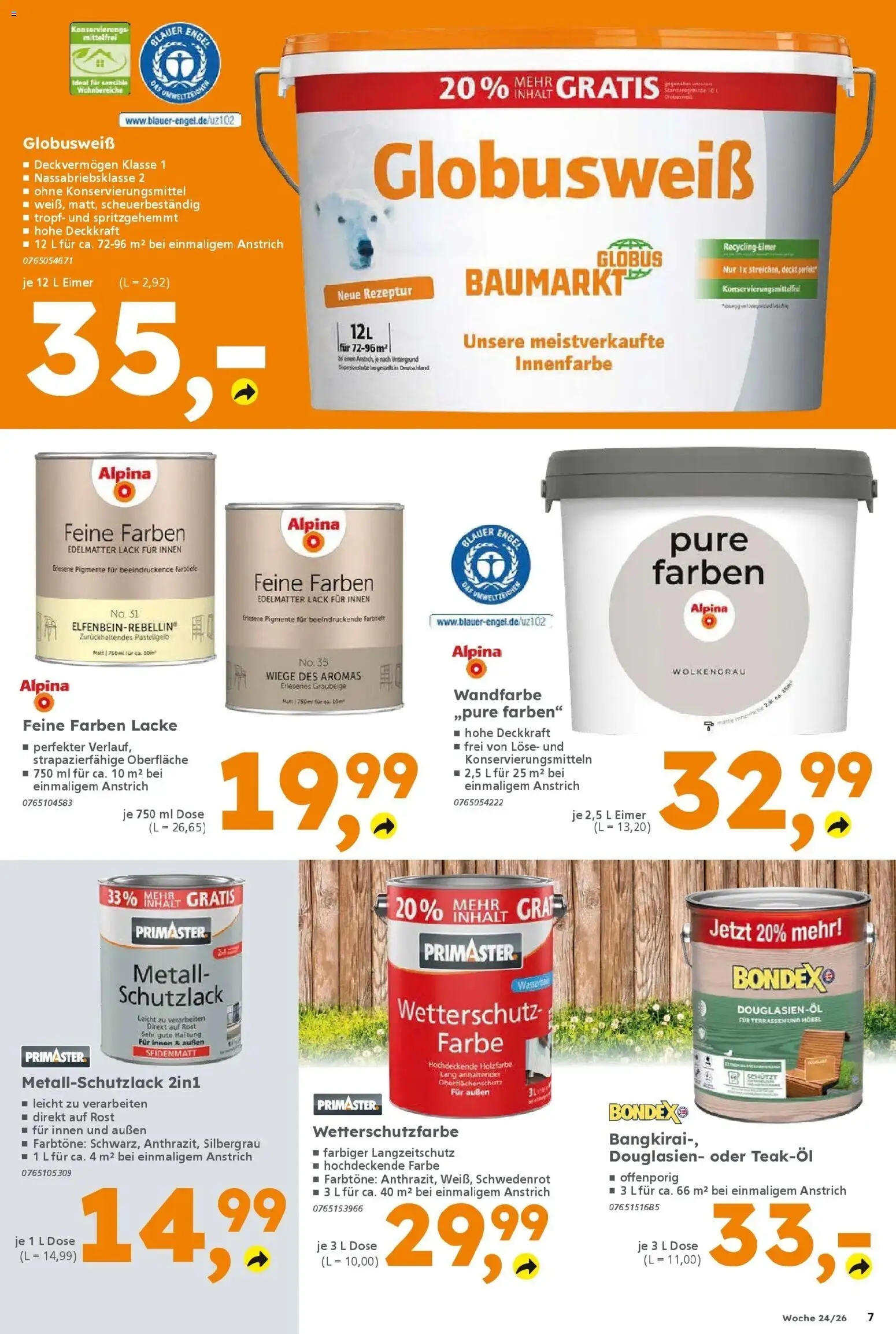 Globus Baumarkt Prospekt Homburg – gültig ab 08.06.2026 | Seite: 7 | Produkte: Wandfarbe