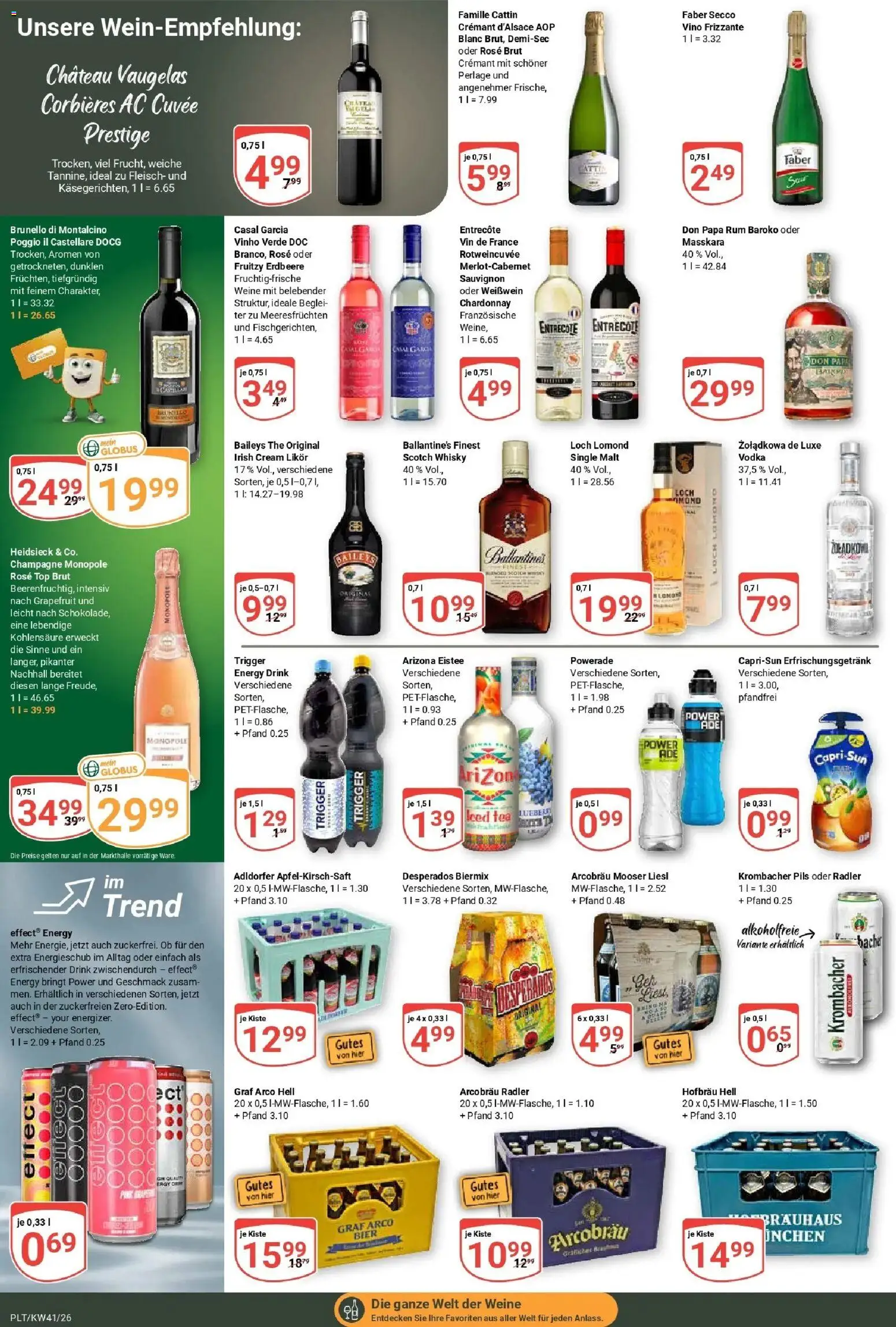 Globus Prospekt Plattling (ab 05.10.2026) » Angebote online | Seite: 19 | Produkte: Whisky, Likör, Rum, Krombacher