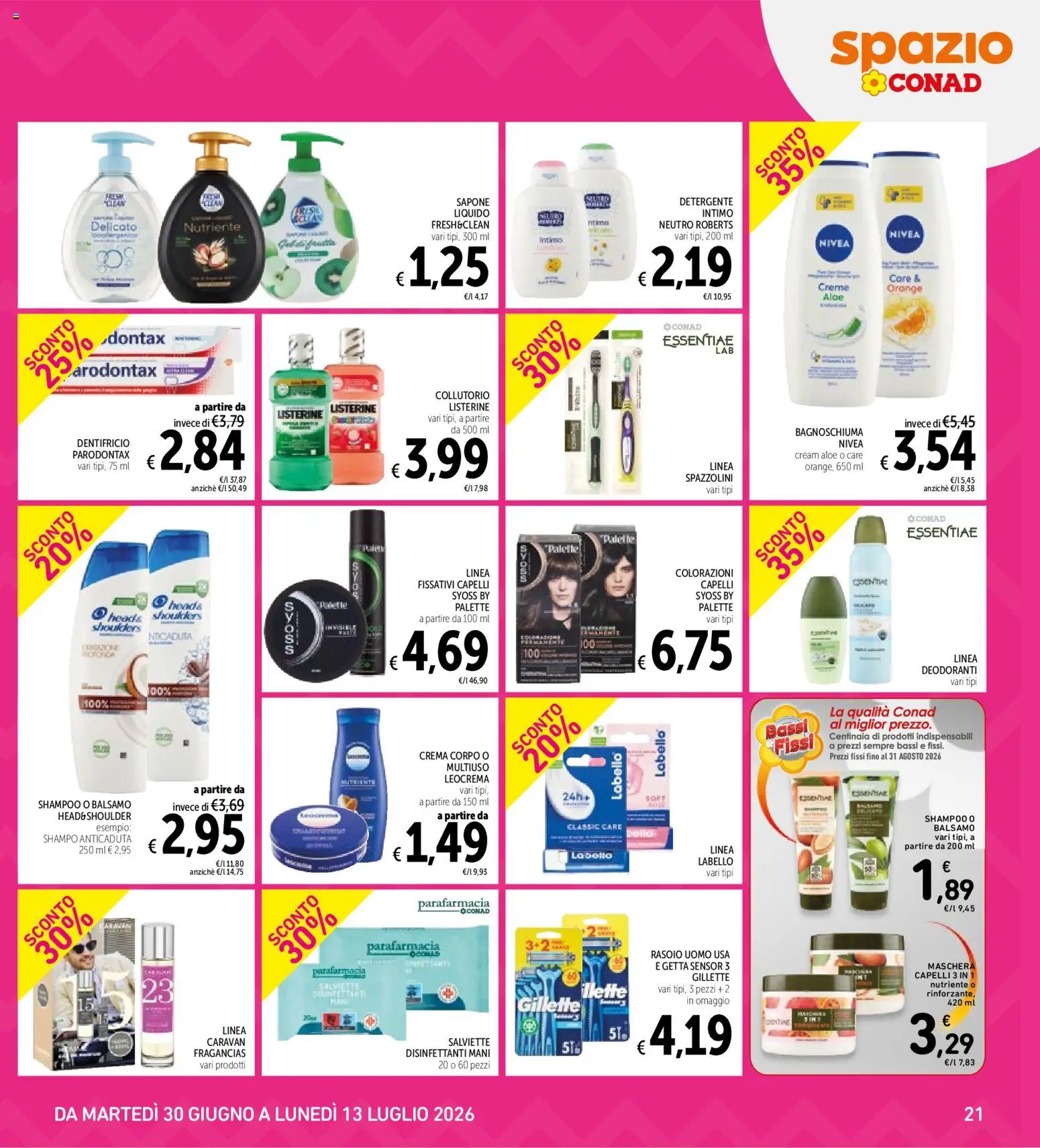 Volantino Spazio Conad del 30/06/2026 | Pagina: 21 | Prodotti: Crema, Rasoio, Collutorio, Detergente