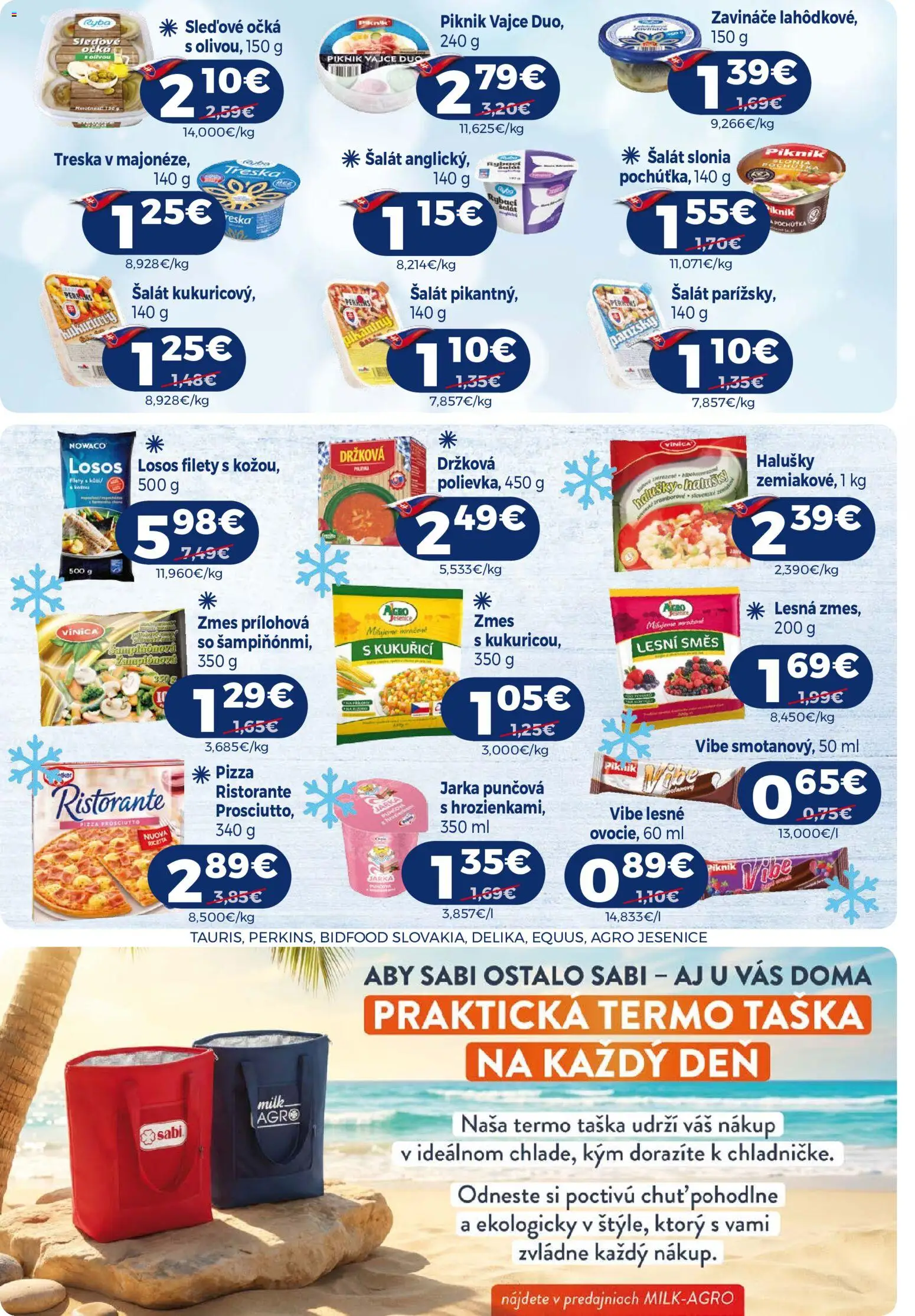 Nové Milk Agro akcie – leták je platný od 24.06.2026 | Strana: 6 | Produkty: Pizza, Ryba, Šalát, Taška