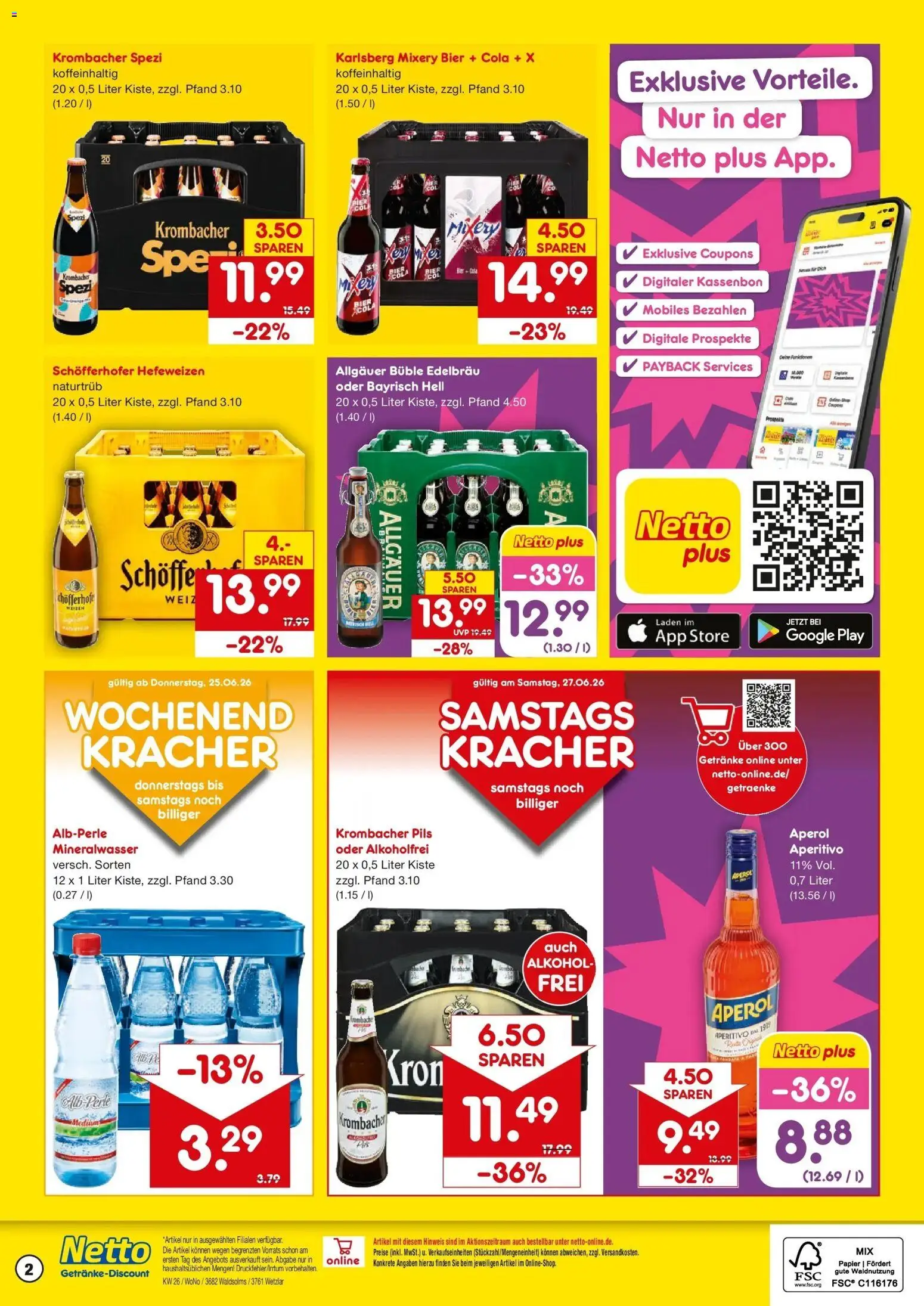 Netto Marken-Discount Prospekt Wetzlar-Naunheim – gültig ab 22.06.2026 | Seite: 2 | Produkte: Cola, Pils, Mineralwasser, Aperol