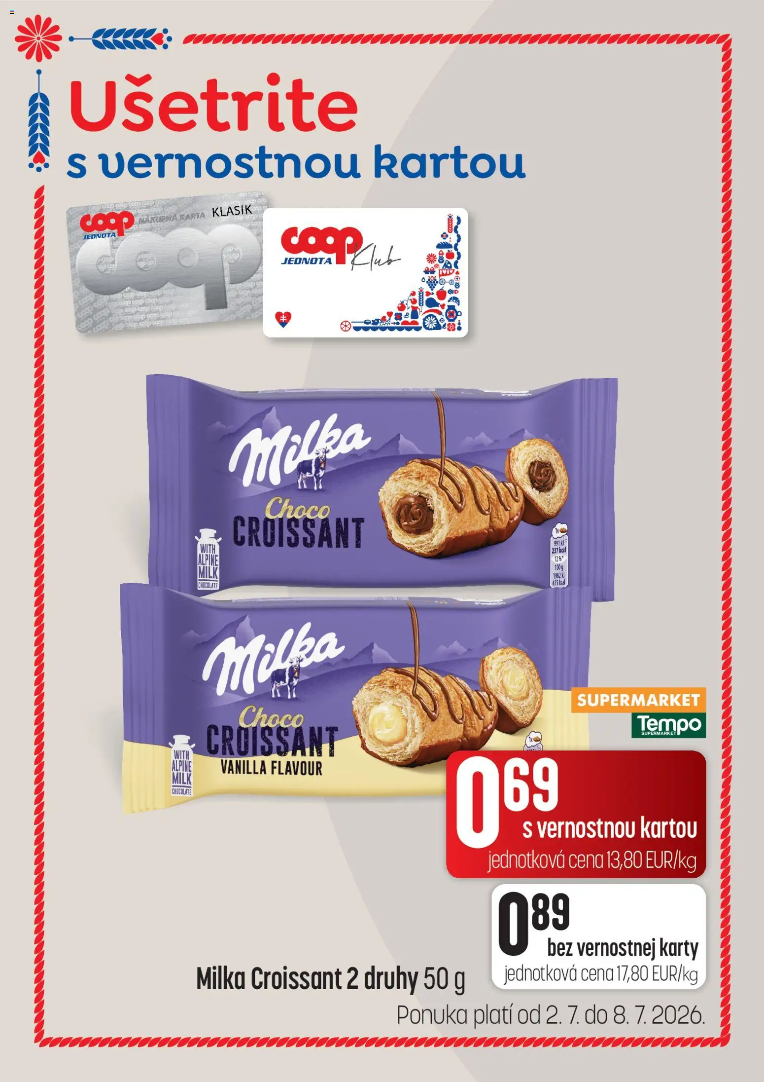 Nové COOP Jednota akcie – leták je platný od 02.07.2026 | Strana: 7 | Produkty: Croissant, Milka