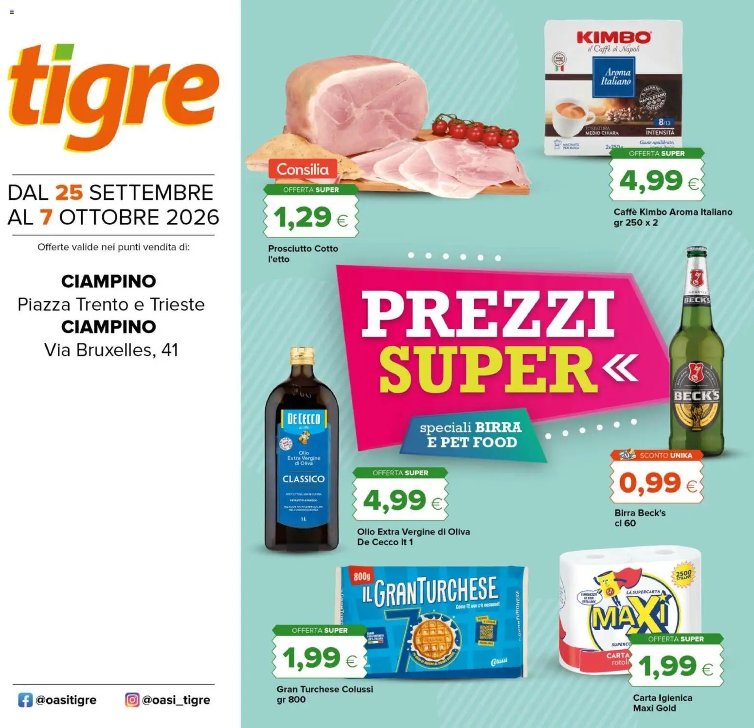 Volantino Tigre del 25/09/2026 | Pagina: 1 | Prodotti: Birra Beck's, Carta igienica, Caffè, Olio