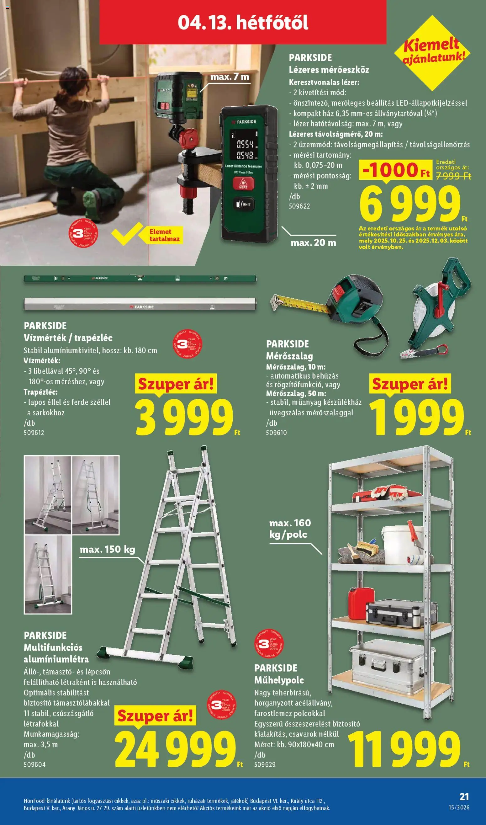 Lidl akciós ujság - amely érvényes a következő dátumtól: 09.04.2026 | Oldal: 21 | Termékek: Parkside, Játékok