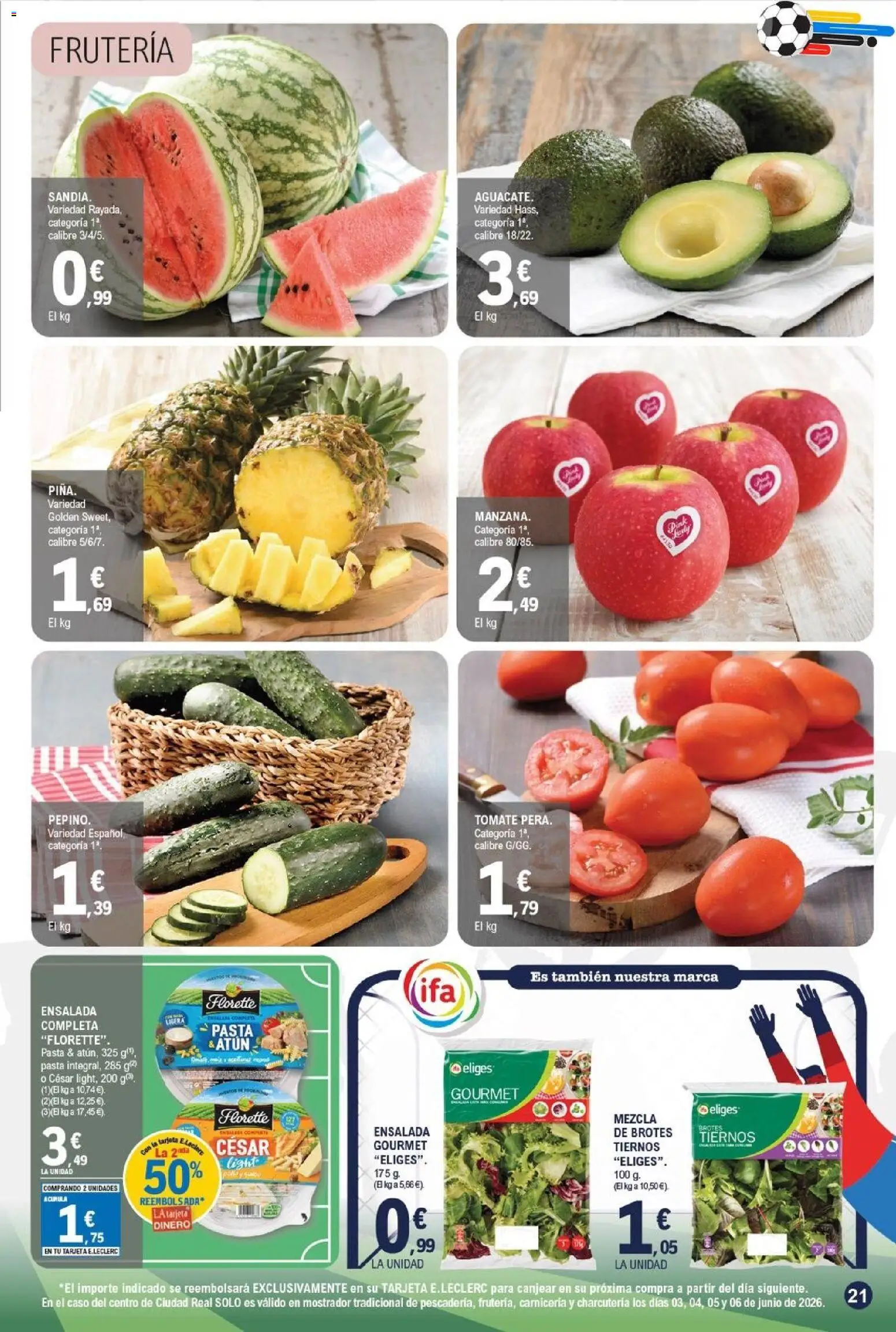 E.Leclerc folleto Gool │ válido desde el 03.06.2026 | Página: 21 | Productos: Στιγμιαίος καφές, Pasta, Ensalada, Sandía