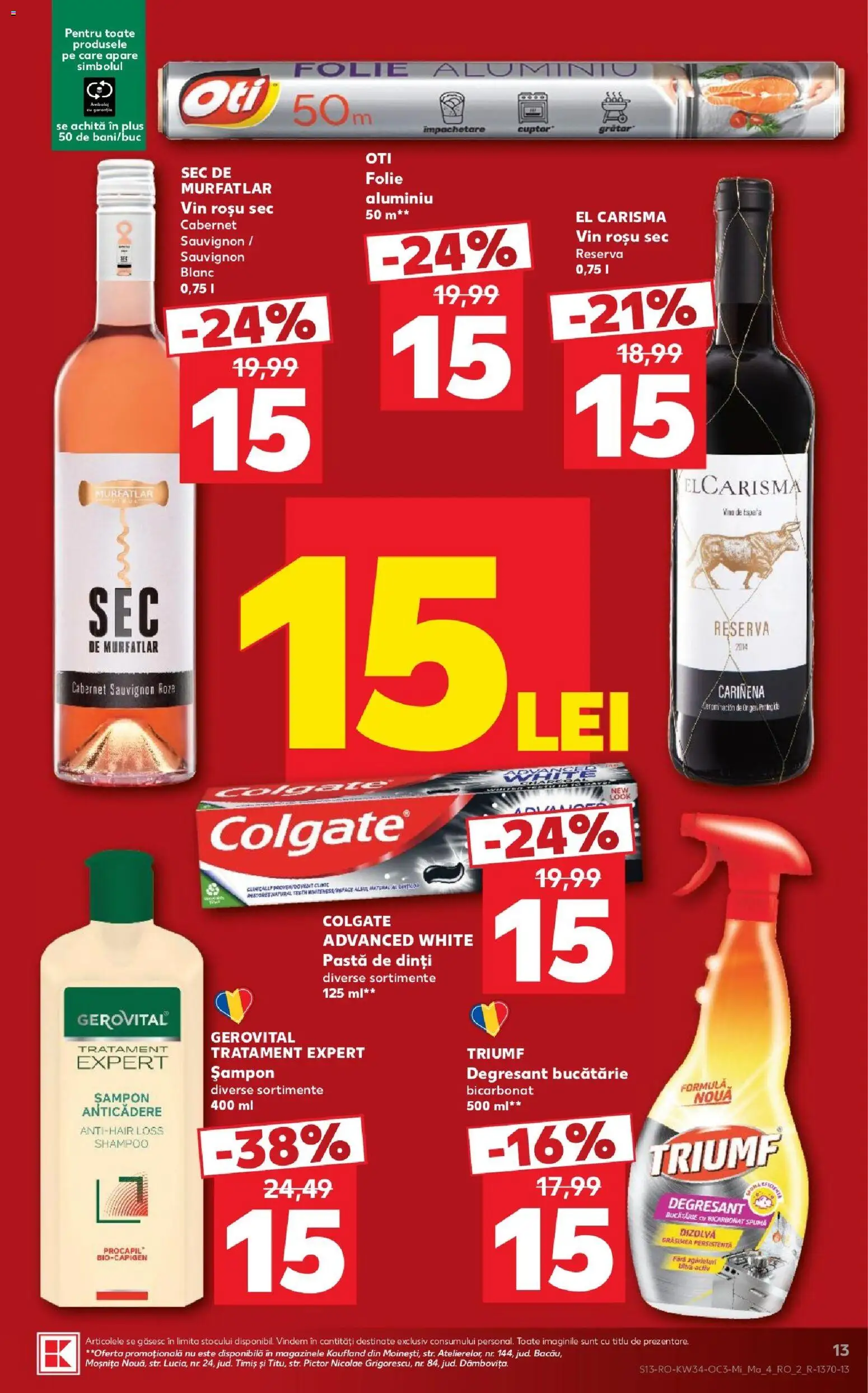 Noul catalog Kaufland – valabil de la 19.08.2026 | Pagină: 13 | Produse: Șampon, Vin, Pastă de dinți, Plus