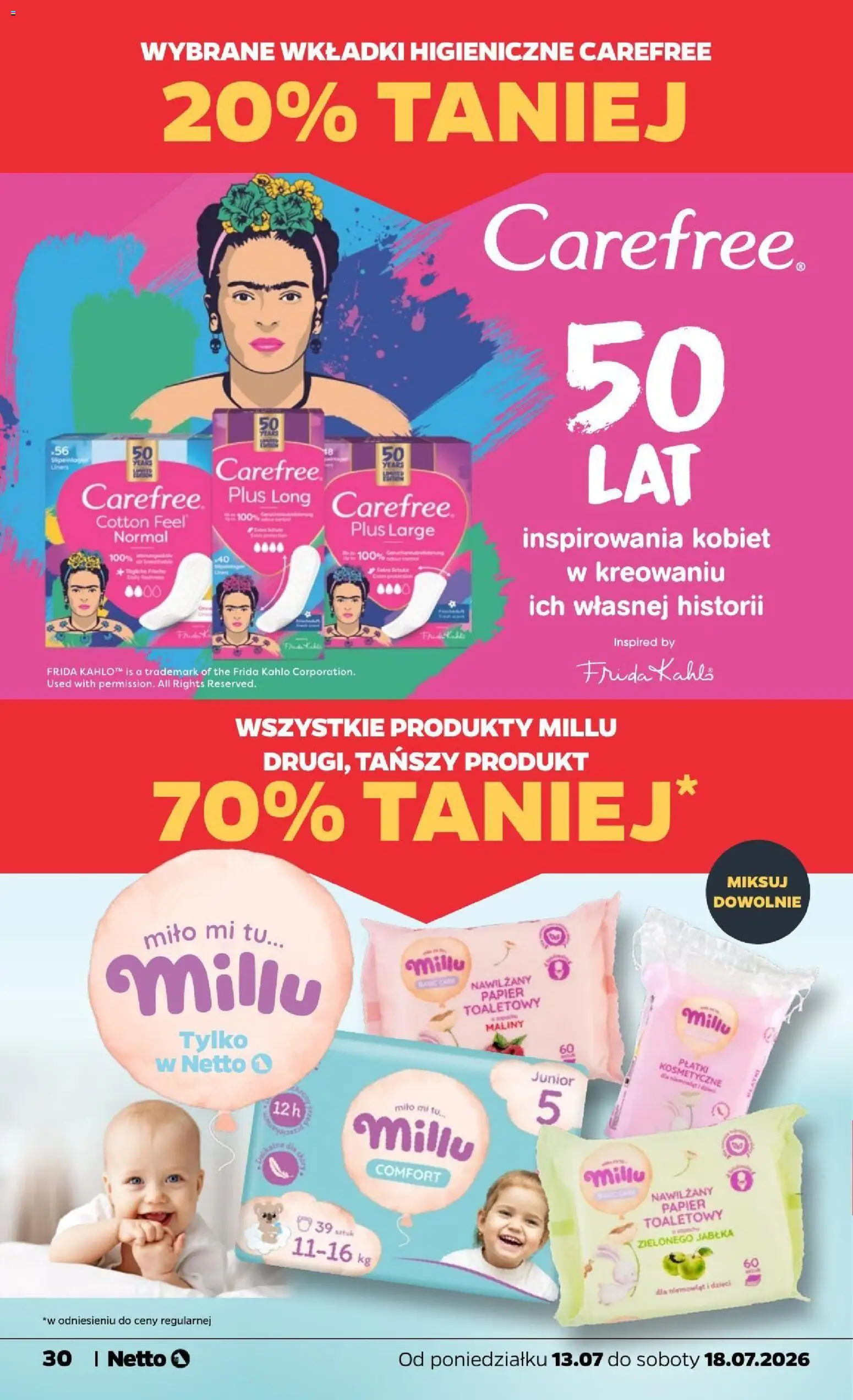 Netto gazetka od poniedziałku od 13.07.2026 | Strona: 30 | Produkty: Maliny, Wkładki higieniczne, Jabłka, Pieluchy