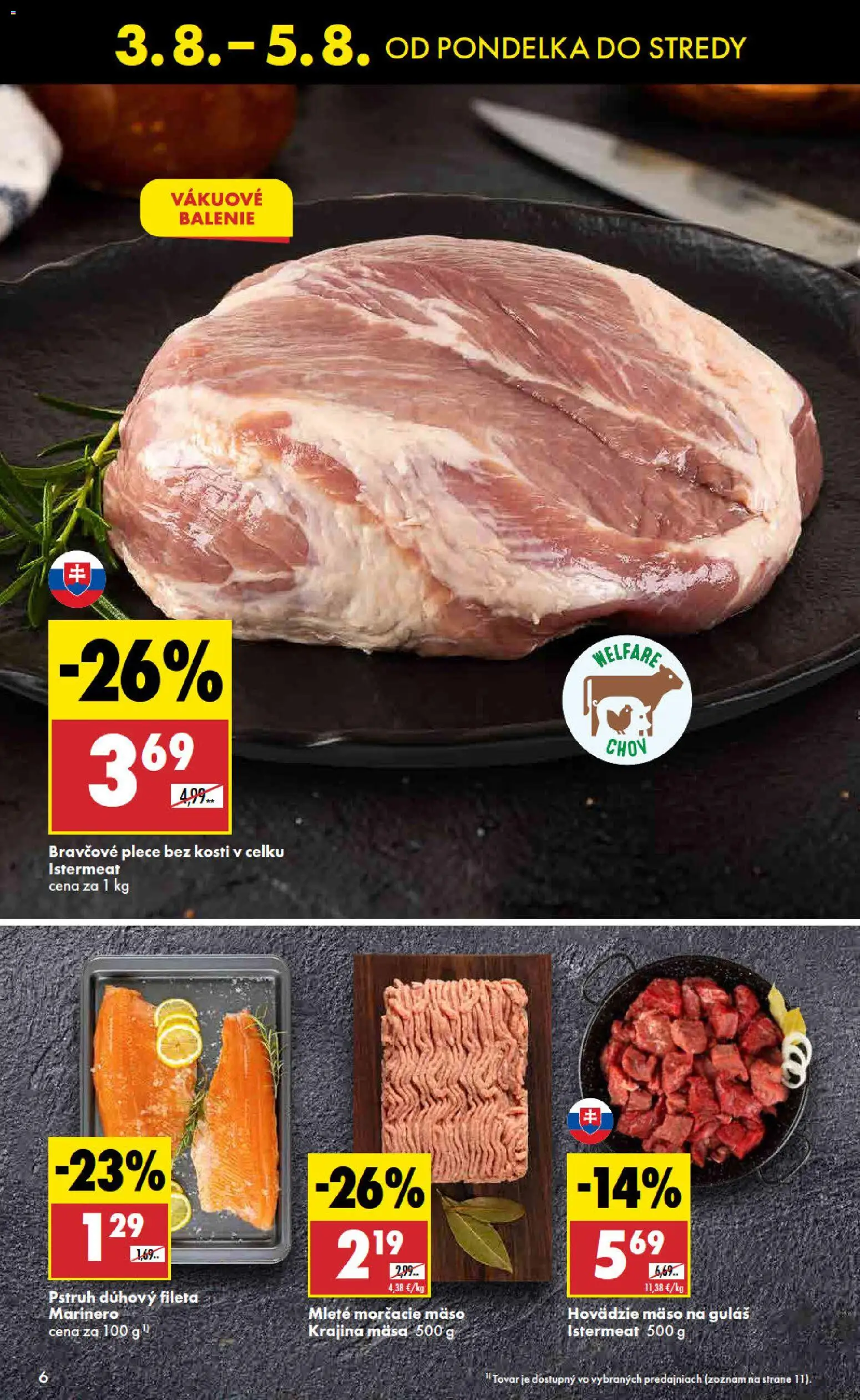 Nové Biedronka akcie – leták je platný od 03.08.2026 | Strana: 6 | Produkty: Hovädzie mäso, Pstruh, Bravčové plece