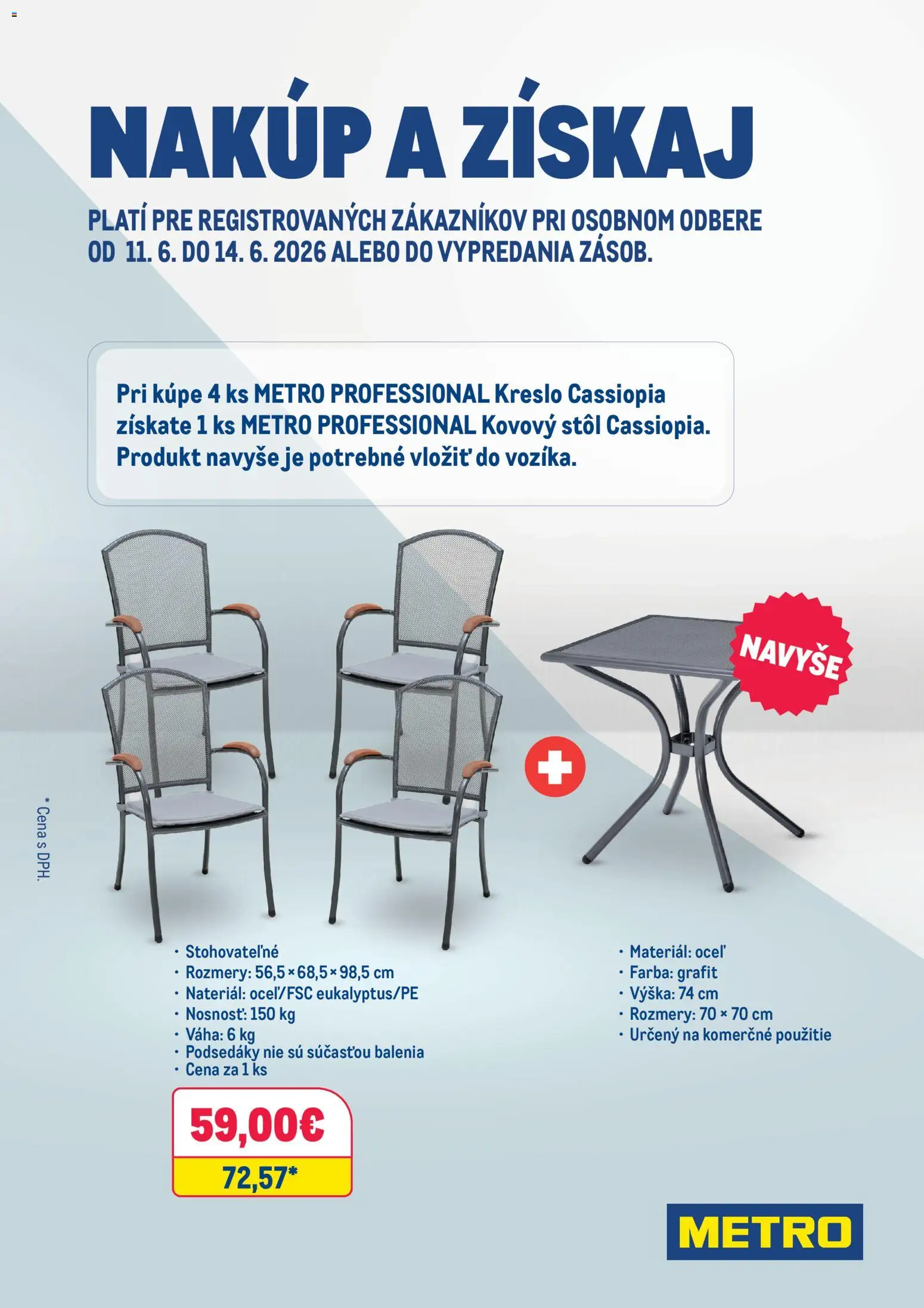 Nové Metro akcie – leták je platný od 11.06.2026 | Strana: 1 | Produkty: Stôl, Kreslo, Váha