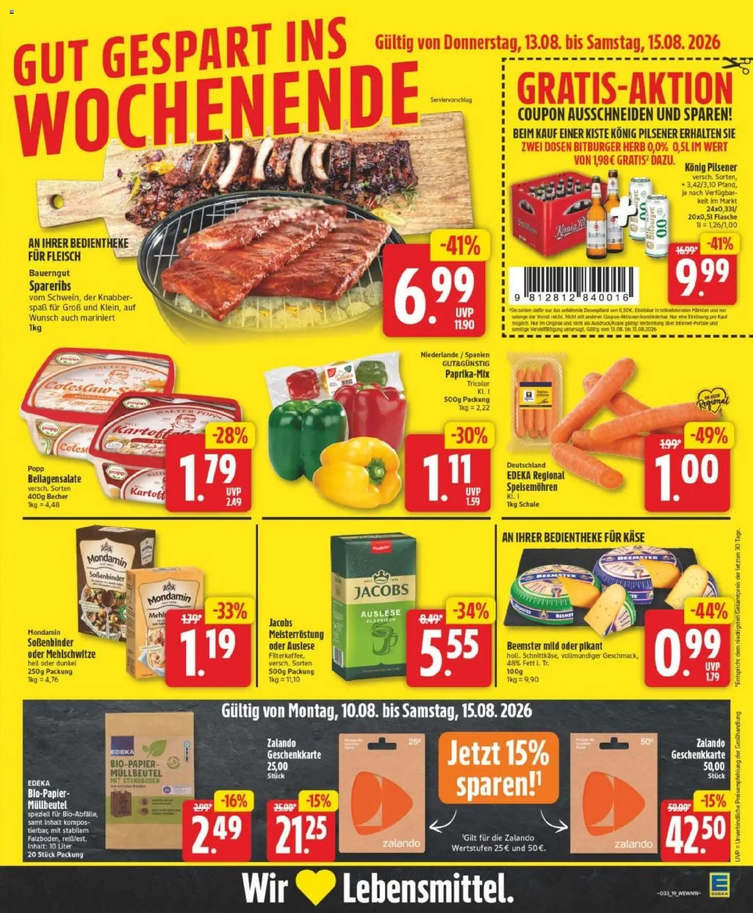 Edeka Prospekt Hannover – gültig ab 10.08.2026 | Seite: 19 | Produkte: Bitburger, Konig pilsener, Käse, Fleisch
