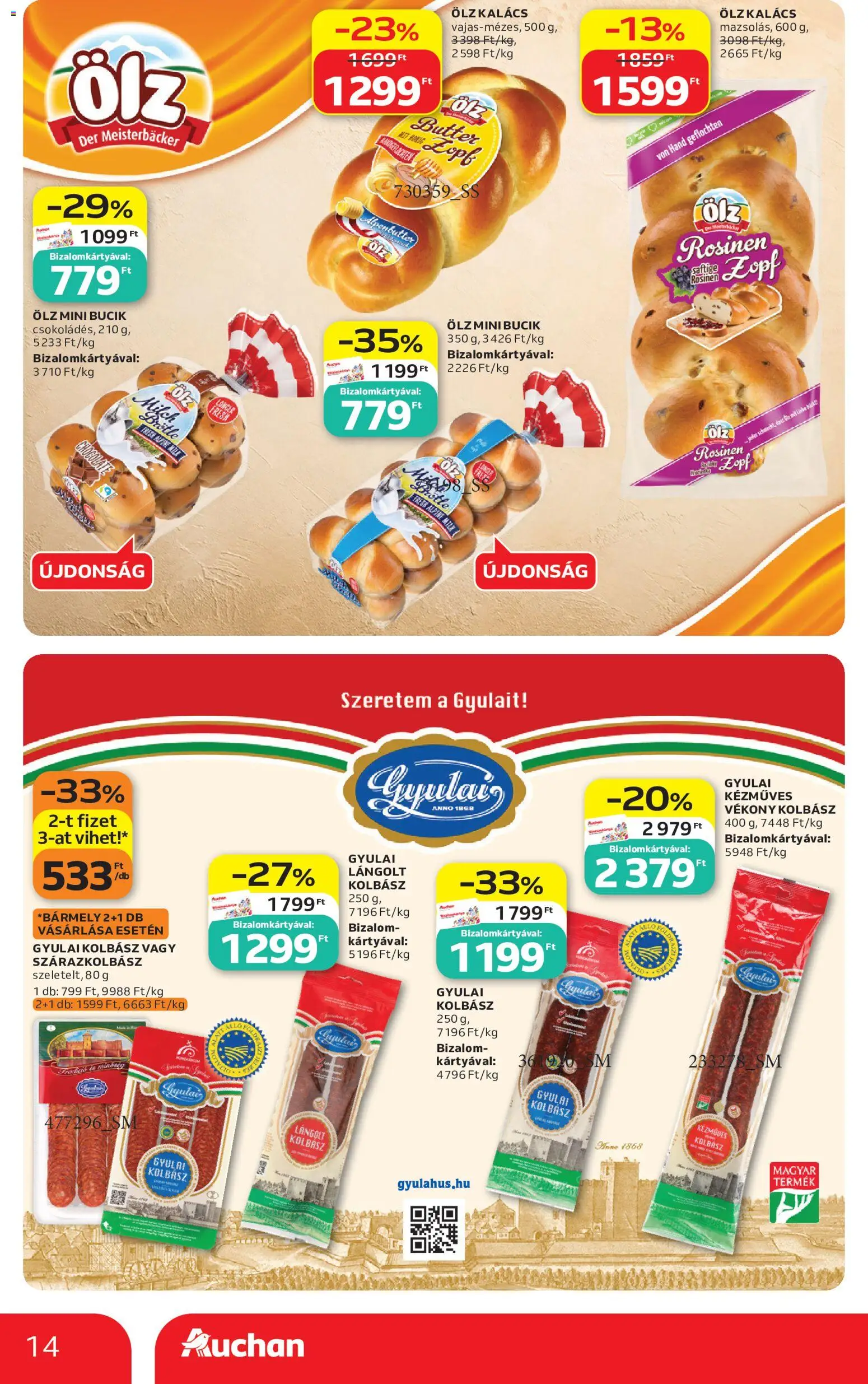Auchan akciós ujság - amely érvényes a következő dátumtól: 2026.09.24. | Oldal: 14 | Termékek: Kolbász, Gyulai kolbász, Lángolt kolbász, Szárazkolbász