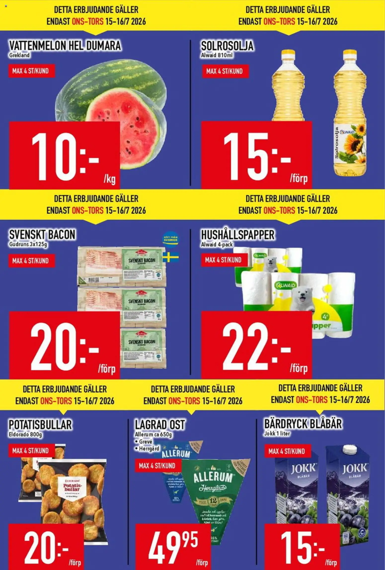 Matdax reklamblad aktuell från 20/07/2026 | Sida: 3 | Produkter: Bacon, Hushållspapper, Ost, Blåbär