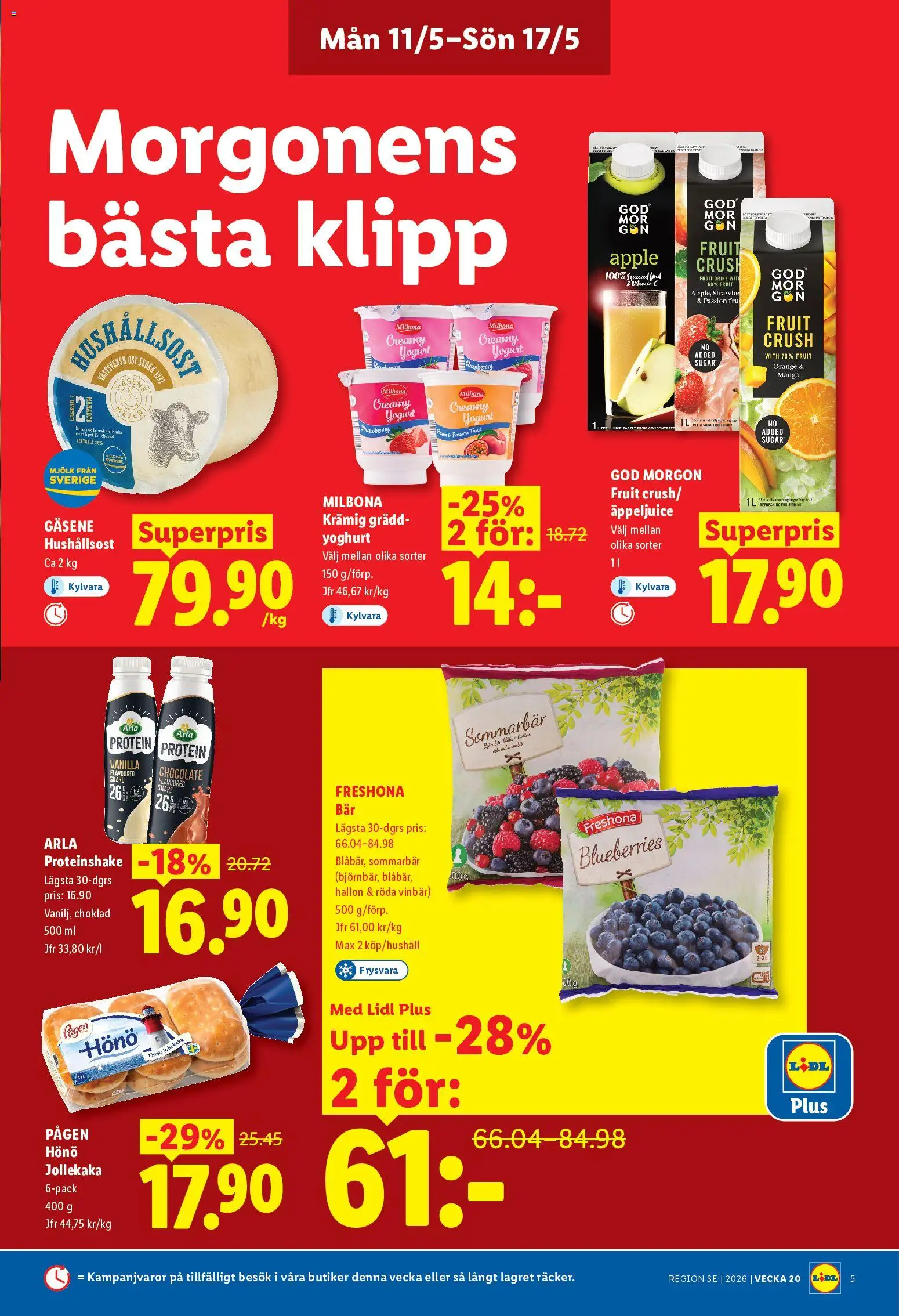 Lidl reklamblad aktuell från 11.05.2026 | Sida: 5 | Produkter: Hushållsost, Ost, Choklad, Mango