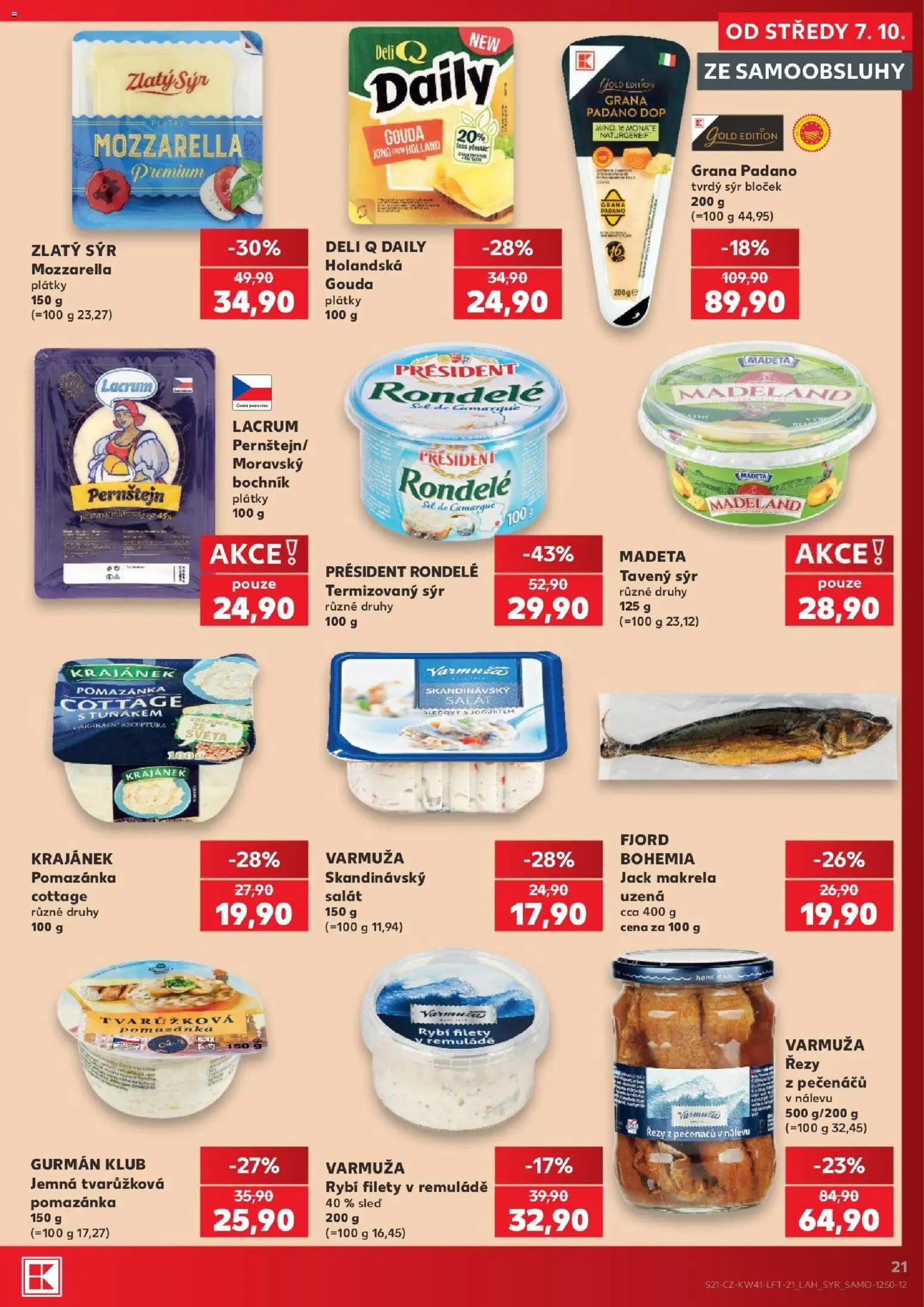 Kaufland leták - Plzeň od 07.10.2026 | Strana: 21 | Produkty: Tavený sýr, Šála, Mozzarella, Grana Padano