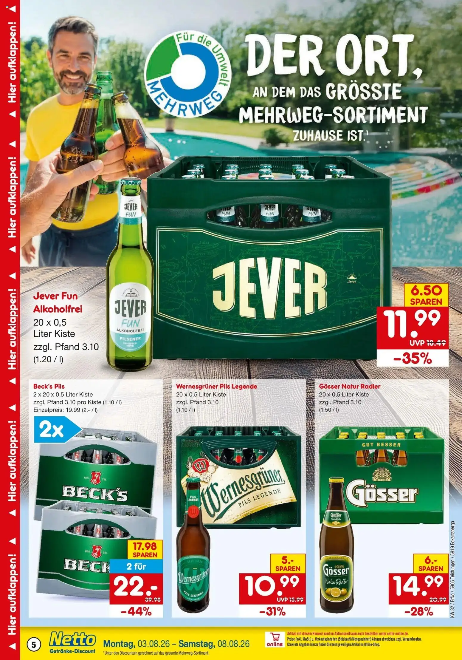 Netto Marken-Discount Prospekt Teistungen – gültig ab 03.08.2026 | Seite: 5 | Produkte: Pils, Wernesgruner, Radler, Jever