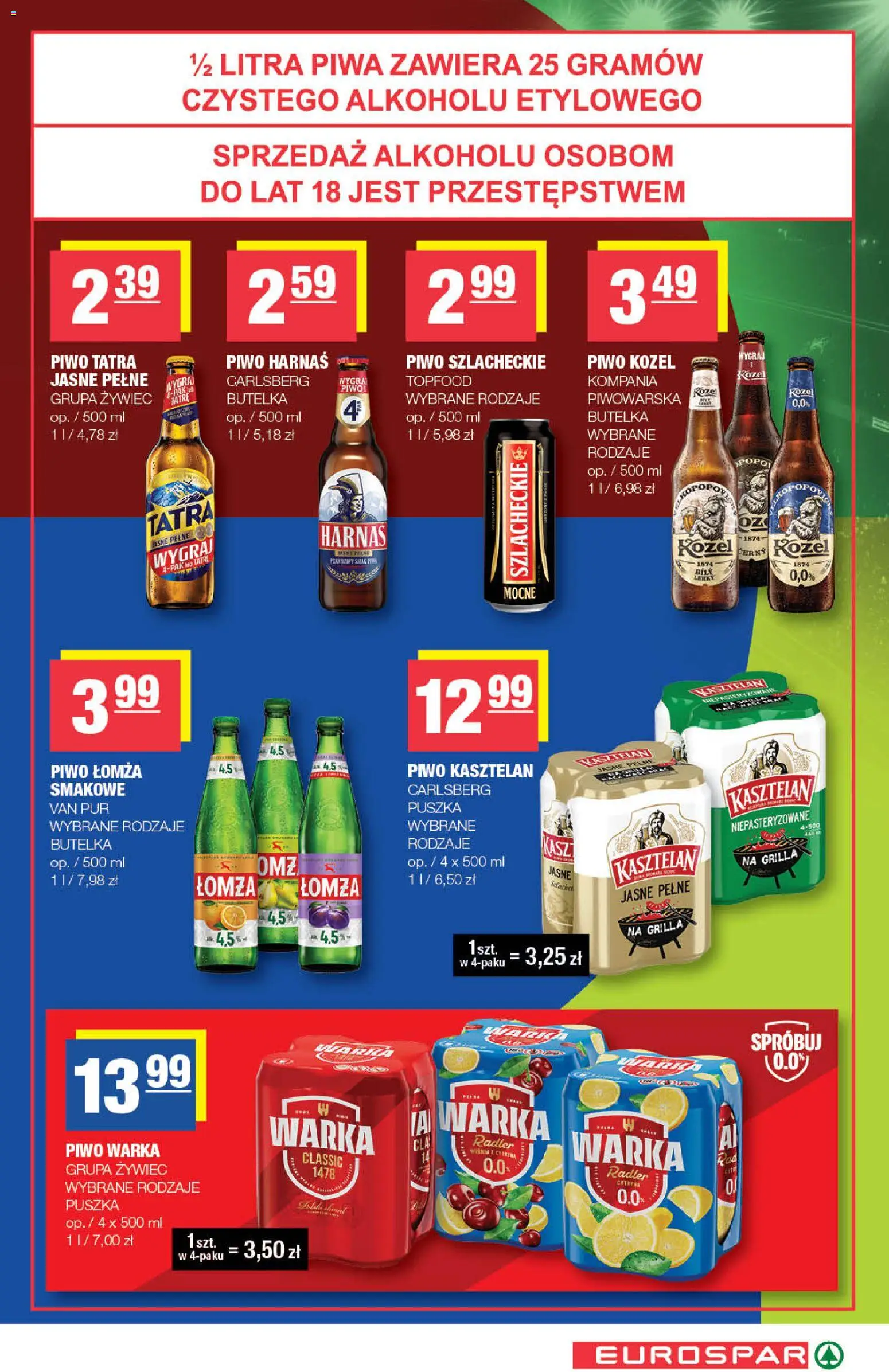 Spar gazetka - Eurospar od 01.07.2026 | Strona: 13 | Produkty: Piwo Warka, Harnaś, Piwo, Piwo kozel