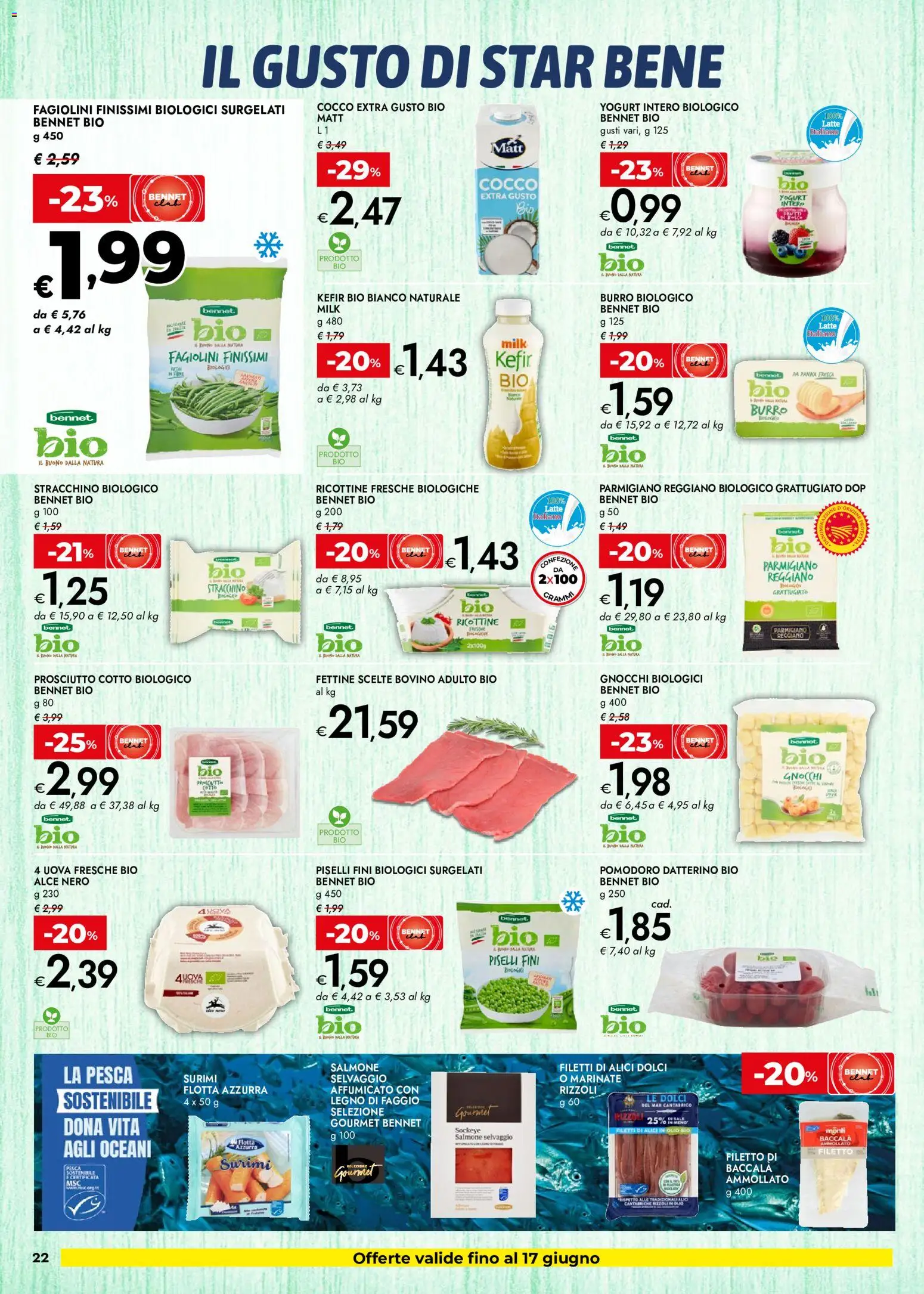 Volantino bennet del 04.06.2026 | Pagina: 22 | Prodotti: Yogurt, Gnocchi, Parmigiano, Alici